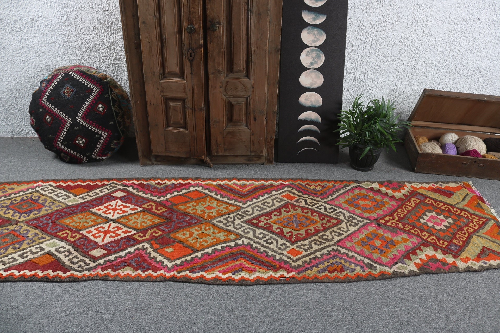 Yatak Odası Halısı, Vintage Halı, 2.7x9.6 ft Runner Halısı, Turuncu Yün Halısı, Oushak Halısı, Koridor Halıları, Beni Ourain Runner Halısı, Türk Halısı, Türkiye Halısı