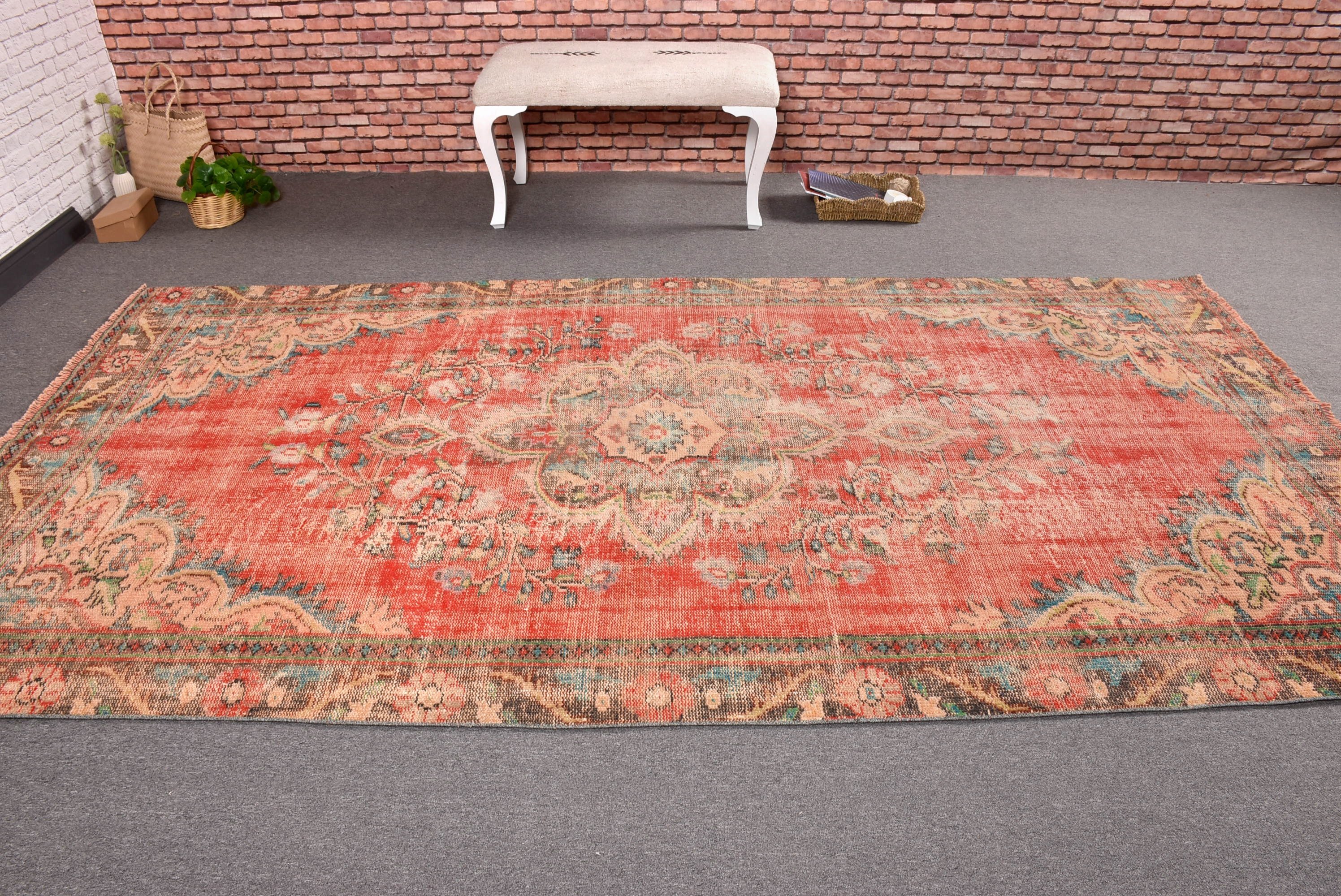 Türk Halıları, Vintage Halı, Boho Halı, 5.4x10.1 ft Büyük Halılar, Anadolu Halısı, Büyük Oushak Halıları, Yemek Odası Halıları, Kırmızı Yatak Odası Halıları