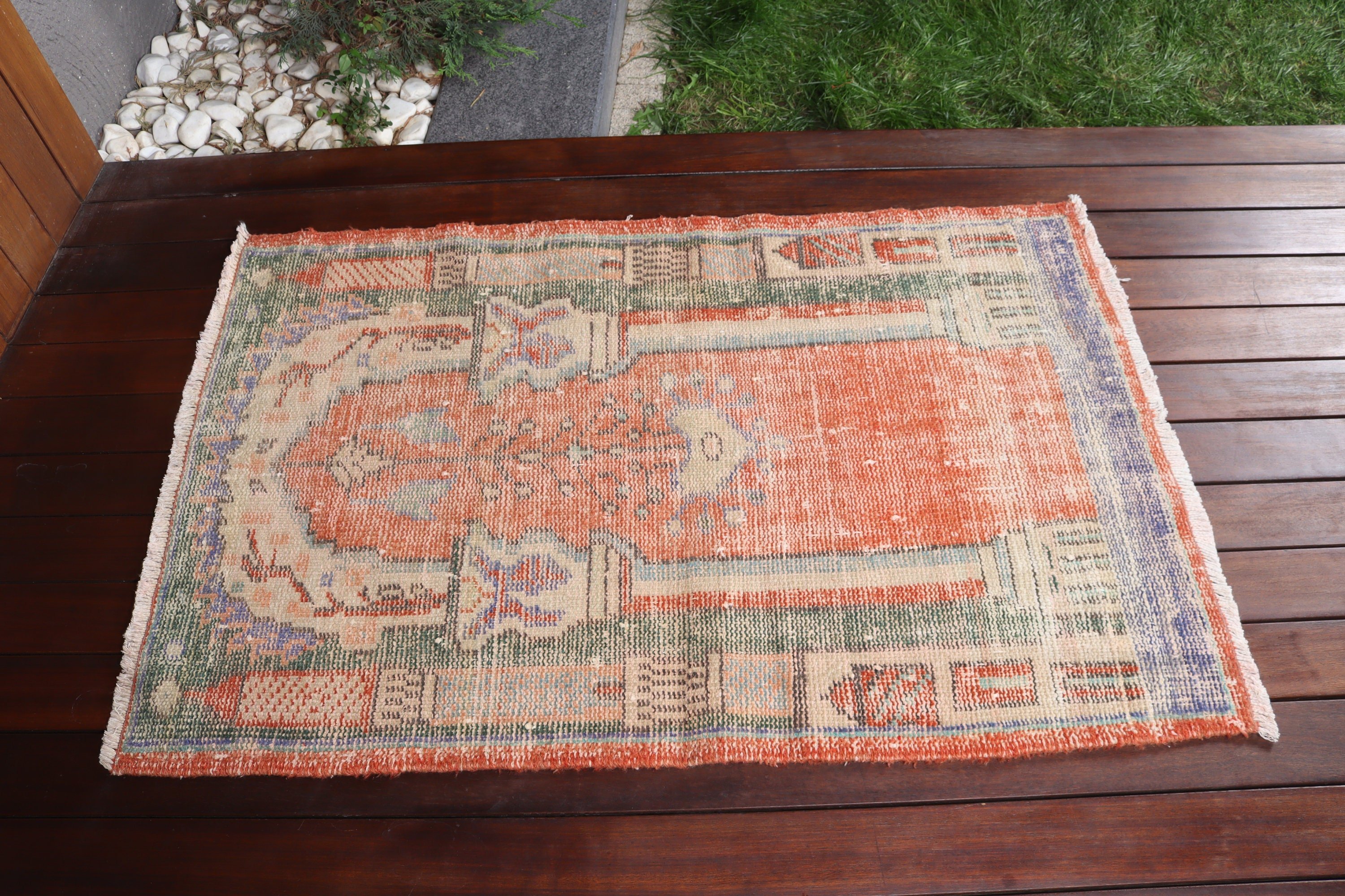 Ofis Halısı, Turuncu Antika Halılar, Türk Halısı, 2.6x4 ft Küçük Halı, Vintage Halı, Banyo Halısı, Küçük Boho Halıları, Ev Dekorasyonu Halısı, Fas Halısı