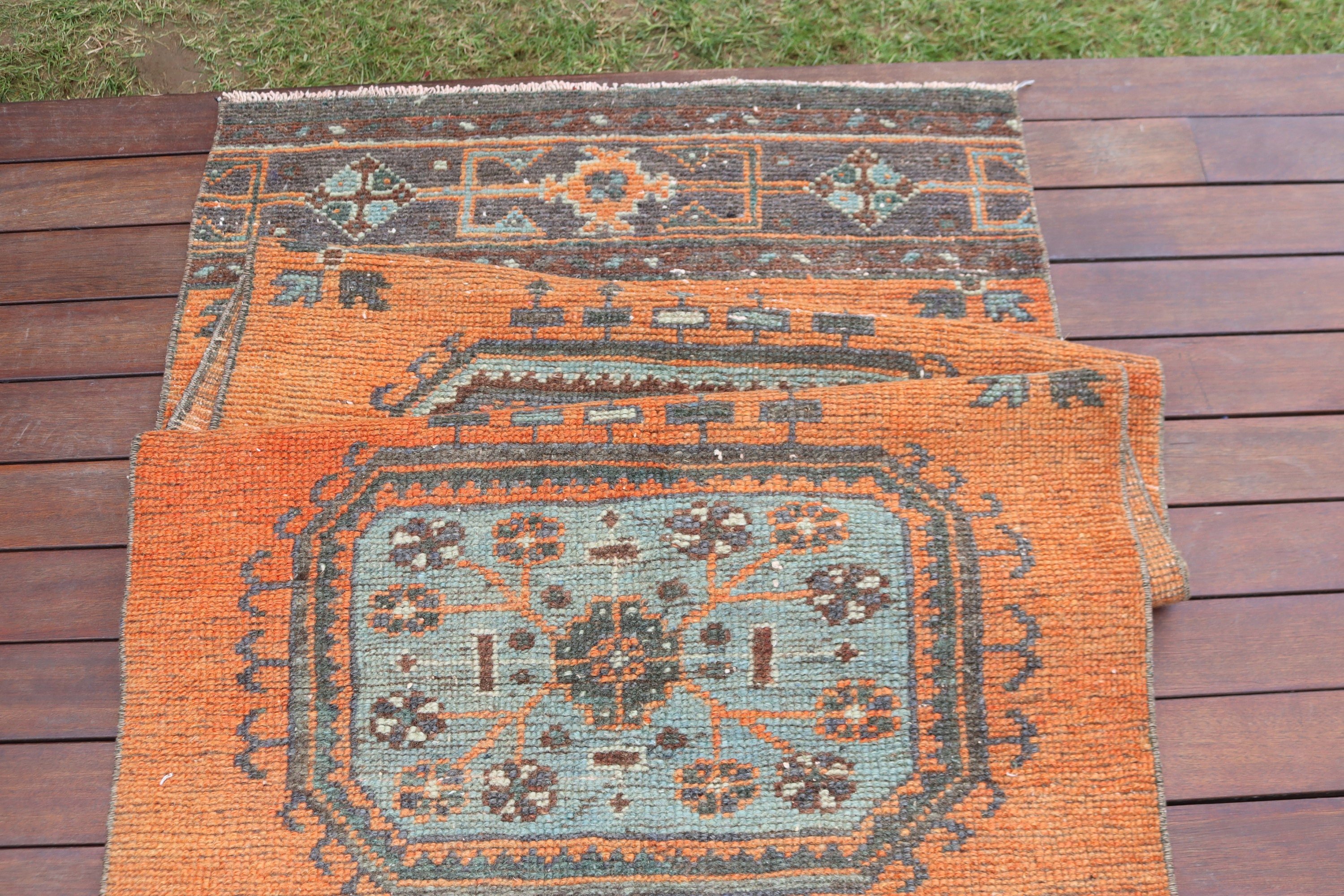 3x11.4 ft Runner Rugs, Geometric Rugs, Vintage Rugs, Orange Anatolian Rugs, Turkish Rugs, Beni Ourain Runner Rug, Kitchen Rugs, Cool Rug