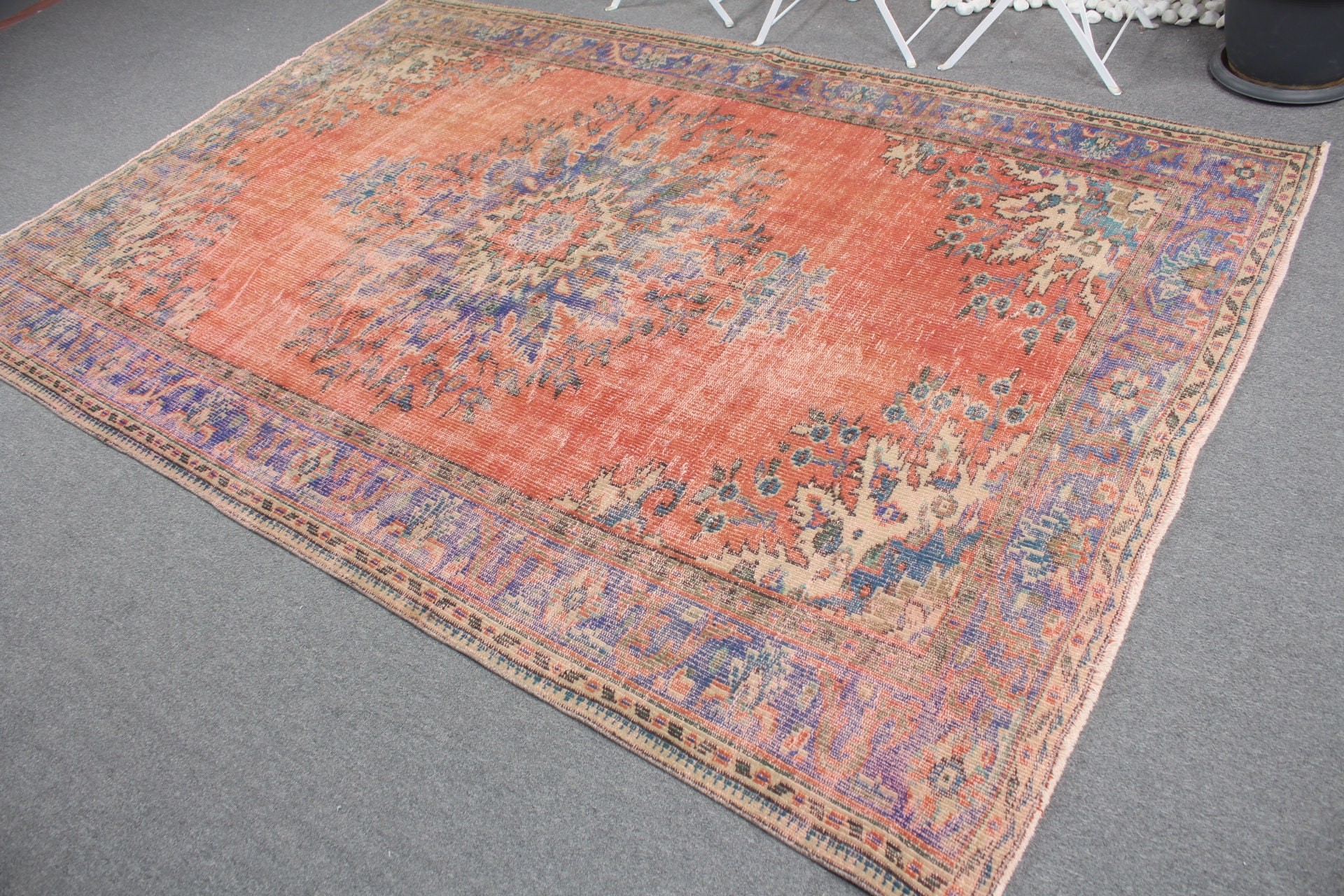 Vintage Rug, Turkish Rug, Dining Room Rugs, Retro Rug, 5.9x9 ft Large Rugs, Oriental Rug, Antique Rug, Bedroom Rugs, Red Oushak Rugs