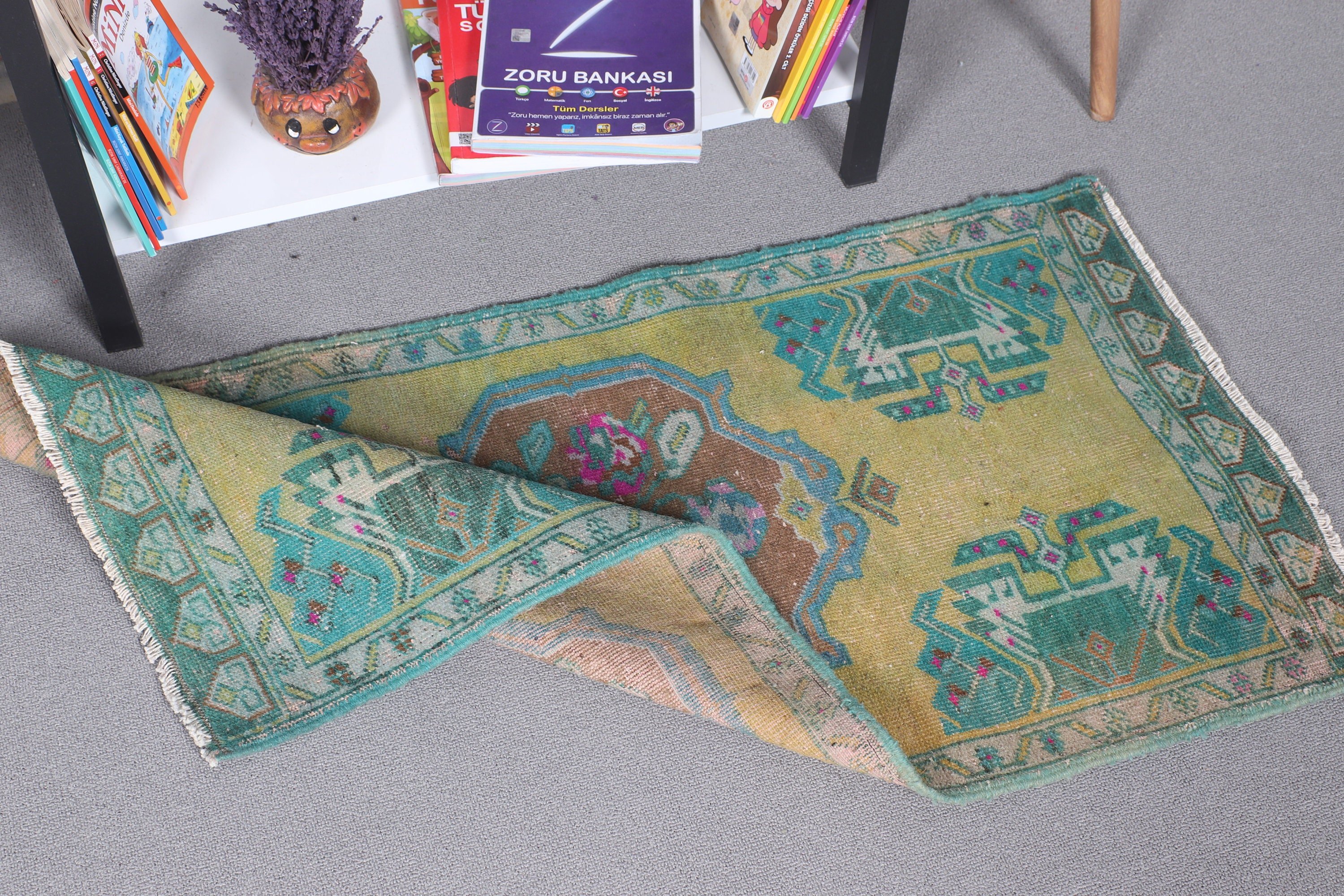 Kitchen Rug, 1.8x3.6 ft Small Rugs, Turkish Rug, Wool Rug, Rugs for Bathroom, Vintage Rug, Oriental Rug, Green Antique Rugs, Bathroom Rug