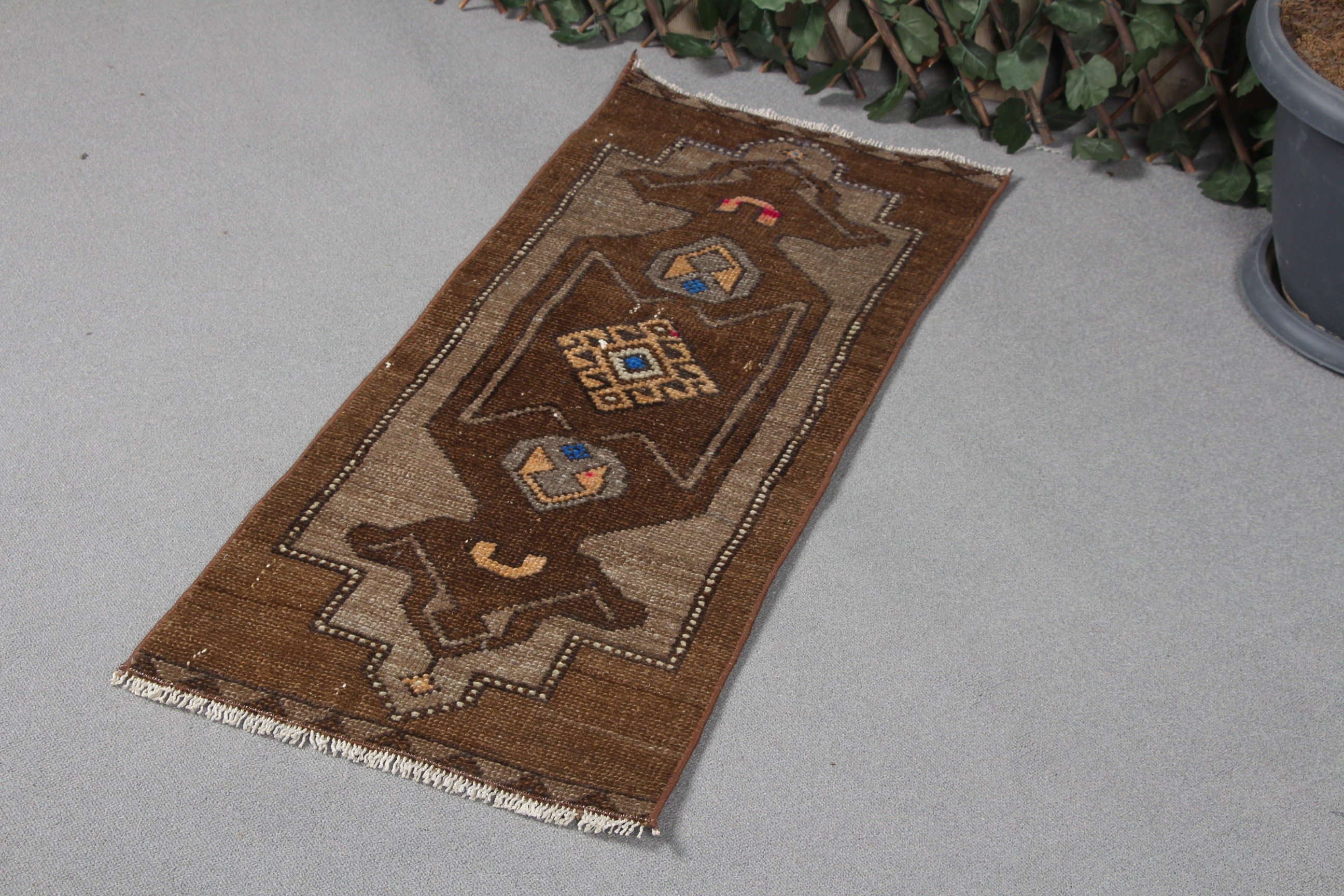 Bronze Cool Rugs, Cool Rug, Turkish Rug, Door Mat Rug, 1.4x3.5 ft Small Rug, Vintage Rugs, Nursery Rug, Anatolian Rug, Rugs for Kitchen