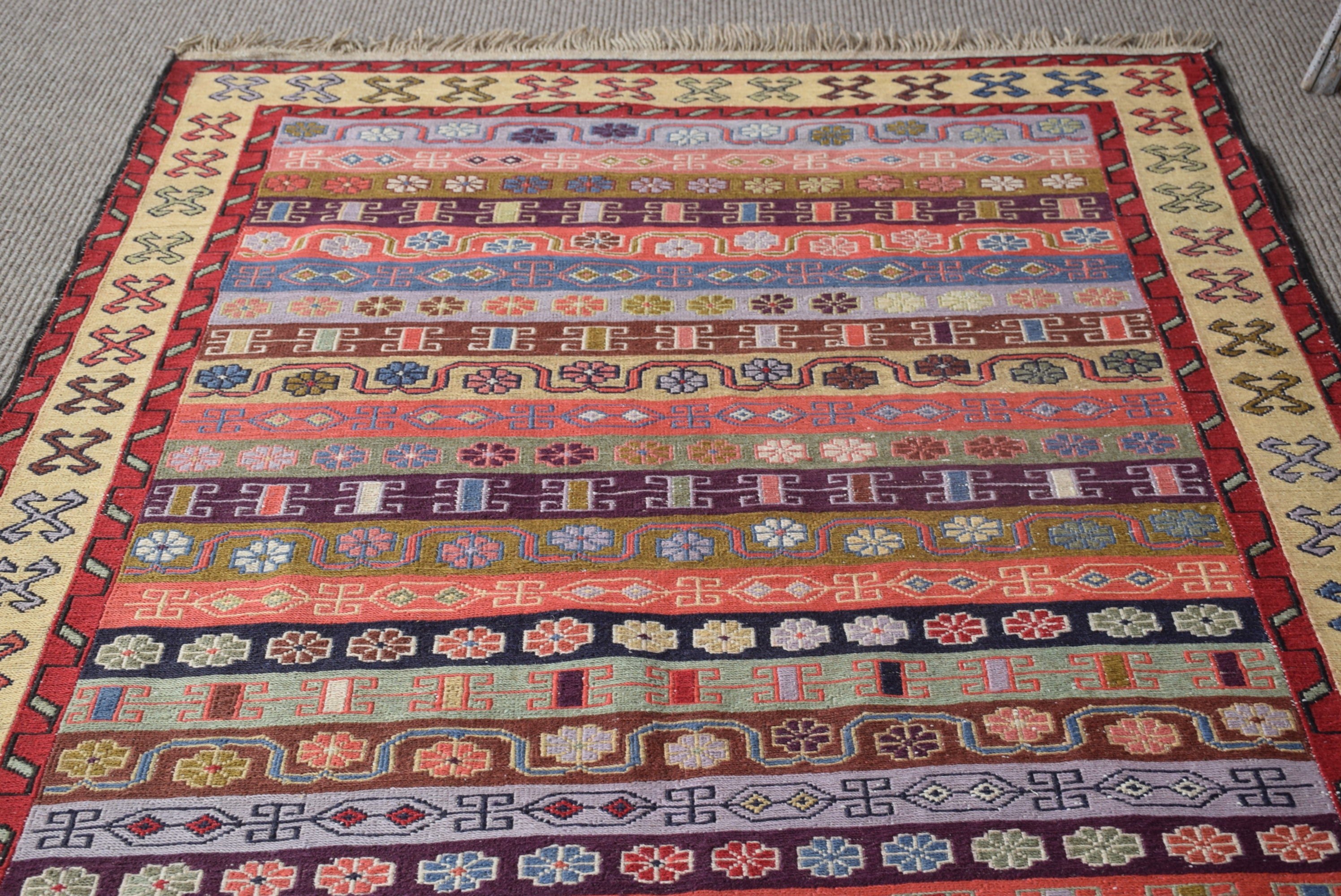 Anadolu Halısı, Yün Halısı, Kilim, Türk Halısı, 4x6.6 ft Alan Kilimi, Kırmızı Ev Dekor Halıları, İç Mekan Halıları, Yatak Odası Halıları, Yer Halısı, Vintage Halı