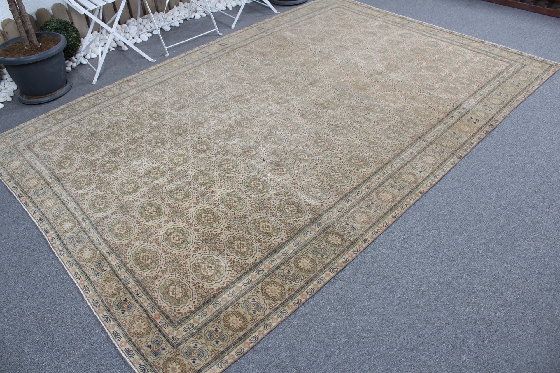 Green Wool Rugs, Bedroom Rugs, Turkish Rugs, Home Decor Rugs, Dining Room Rug, 6.3x9.3 ft Large Rug, Pale Rug, Vintage Rug