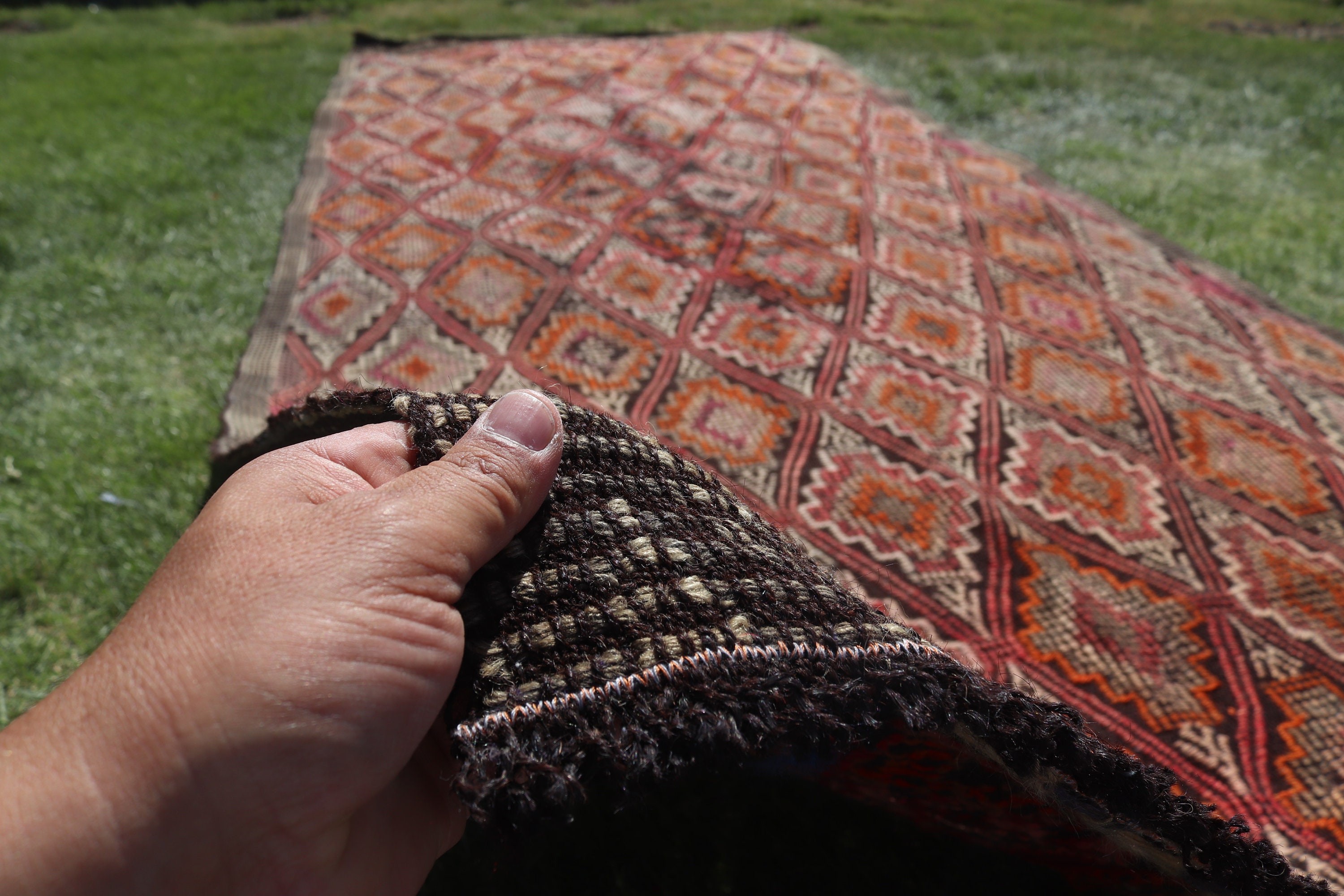 Salon Halısı, Kilim, Pembe Geometrik Halı, Mutfak Halıları, Türk Halıları, Vintage Halılar, Büyük Boho Halıları, Ev Dekorasyonu Halıları, 4,9x11,7 ft Büyük Halı