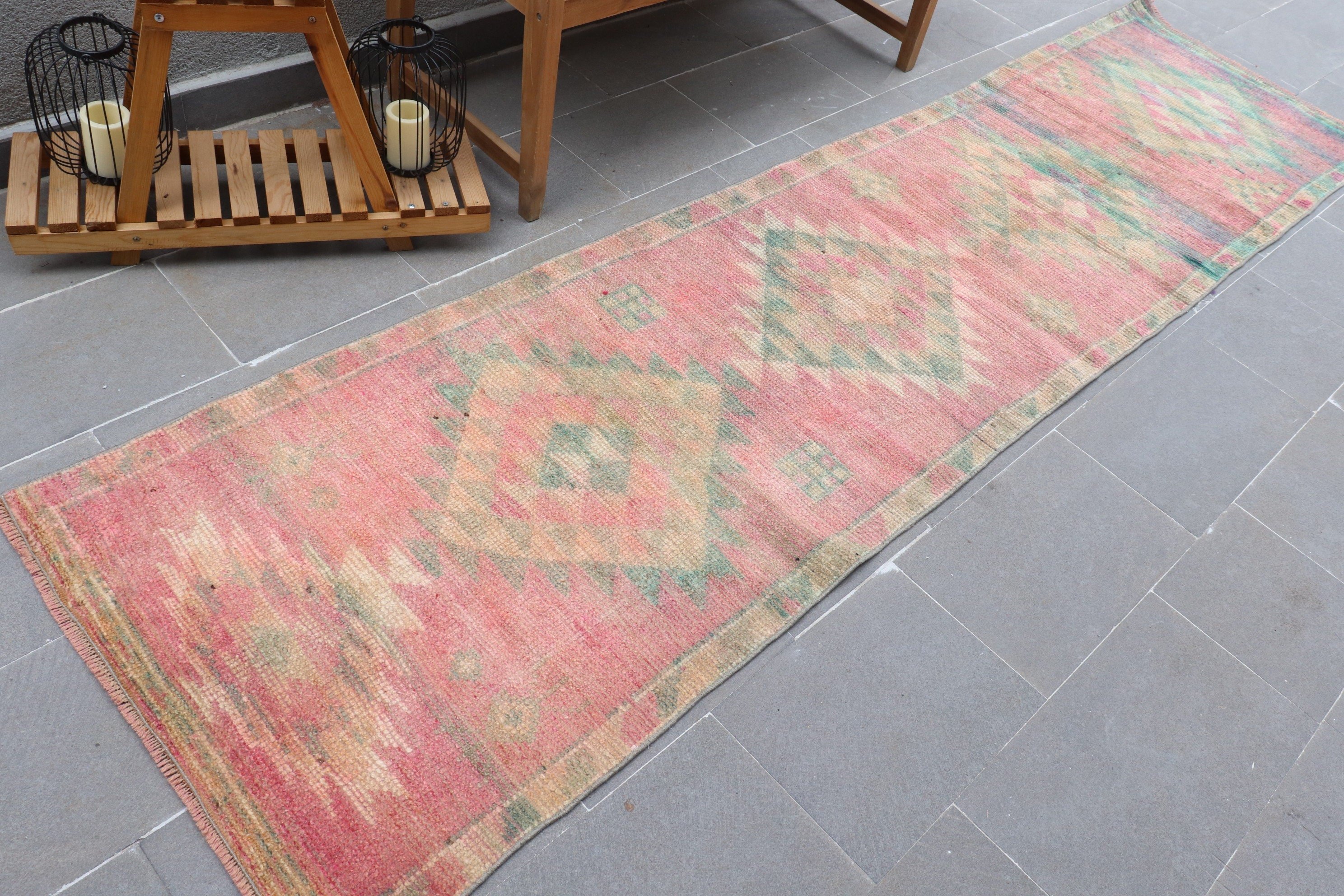 Orange  2.8x10.5 ft Runner Rug, Oriental Rug, Vintage Rug, Corridor Rug, Stair Rug, Abstract Rugs, Turkish Rug, Kitchen Rug