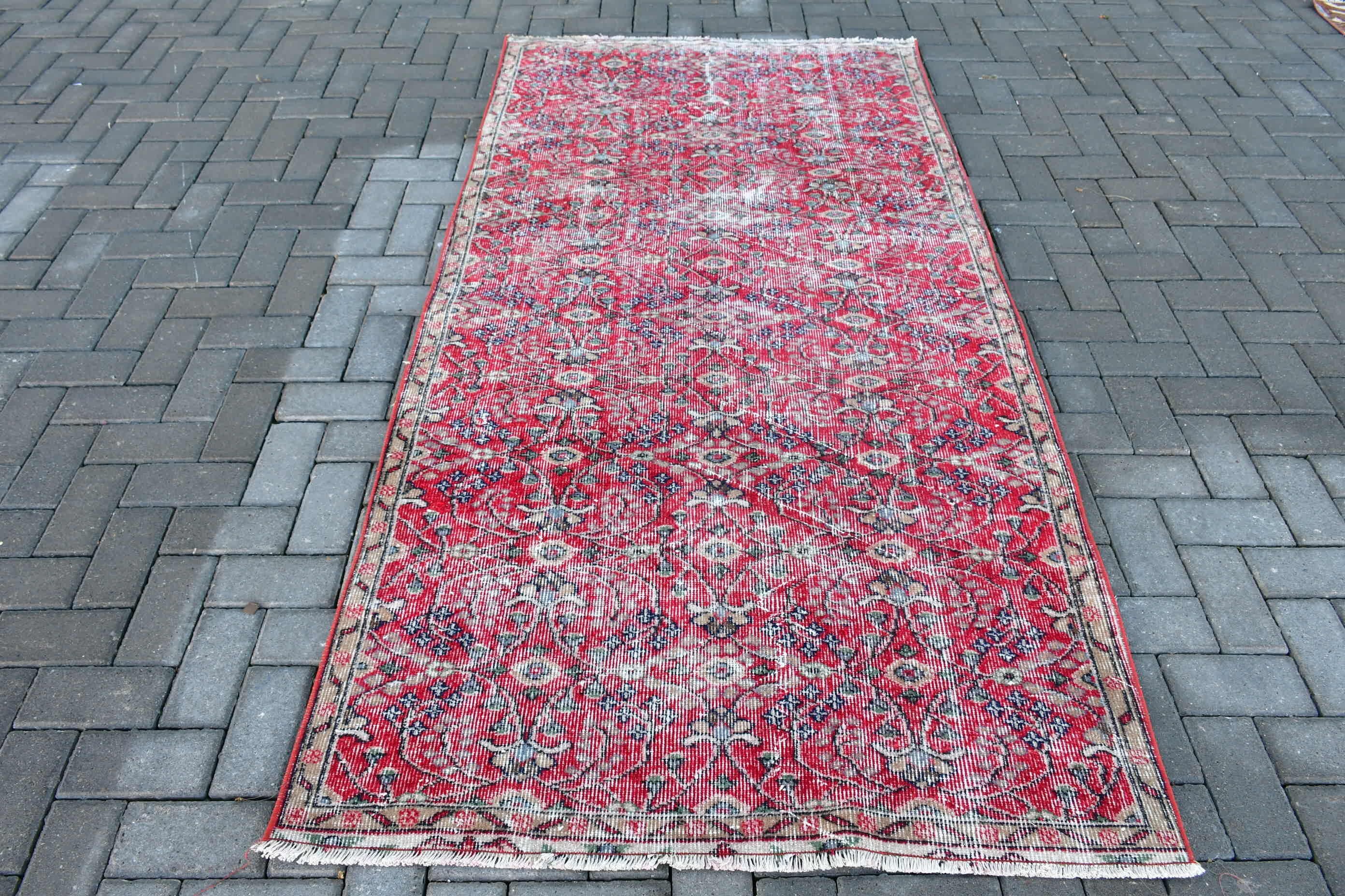 Art Rug, Turkish Rugs, Antique Rug, Red  3.8x7.6 ft Area Rug, Vintage Rugs, Floor Rug, Rugs for Living Room, Kitchen Rug