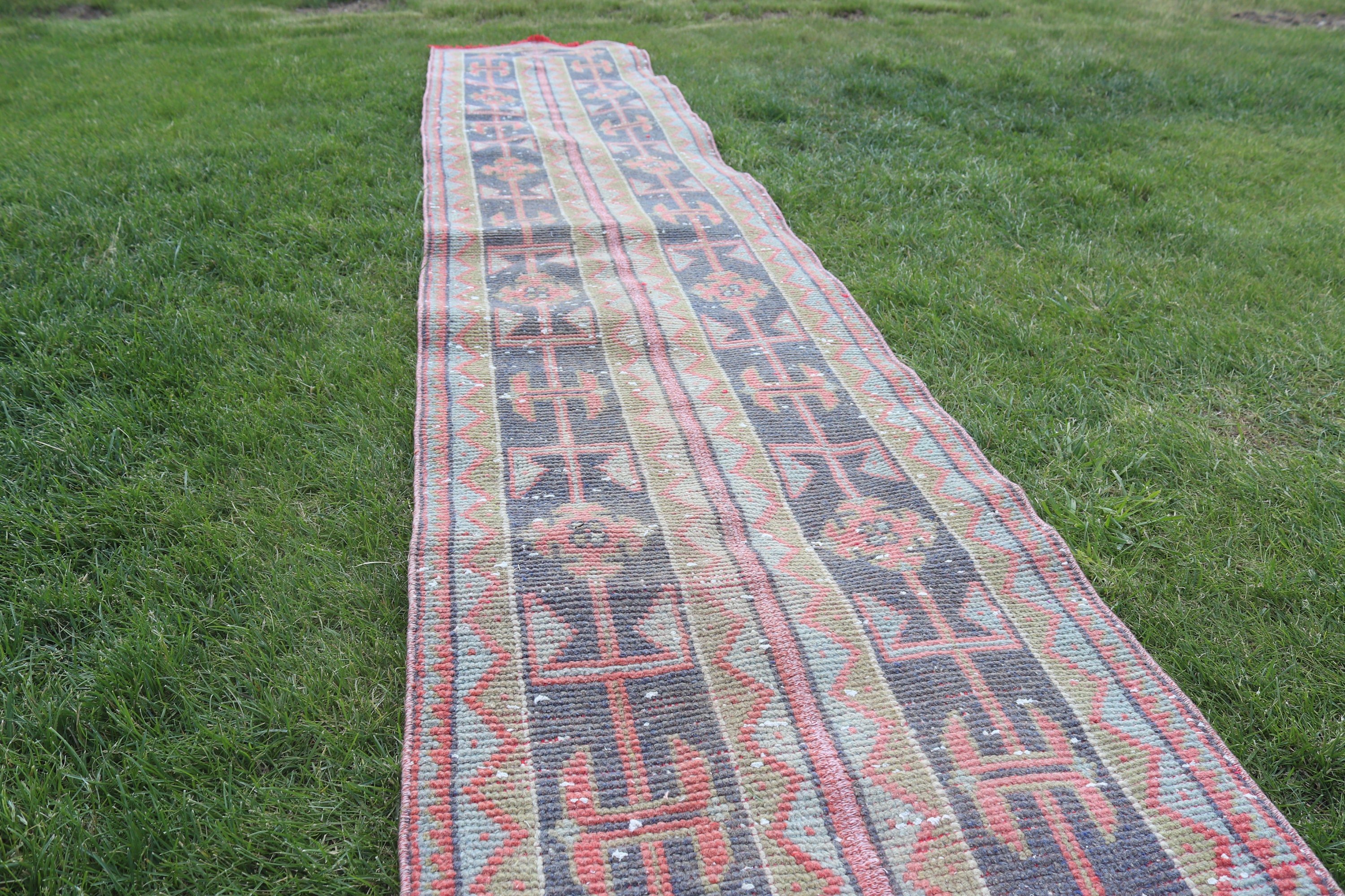 Aztec Rugs, Vintage Rugs, Blue Handwoven Rugs, Stair Rug, Turkish Rugs, Hallway Rug, Wool Rug, Anatolian Rug, 2x11.2 ft Runner Rugs