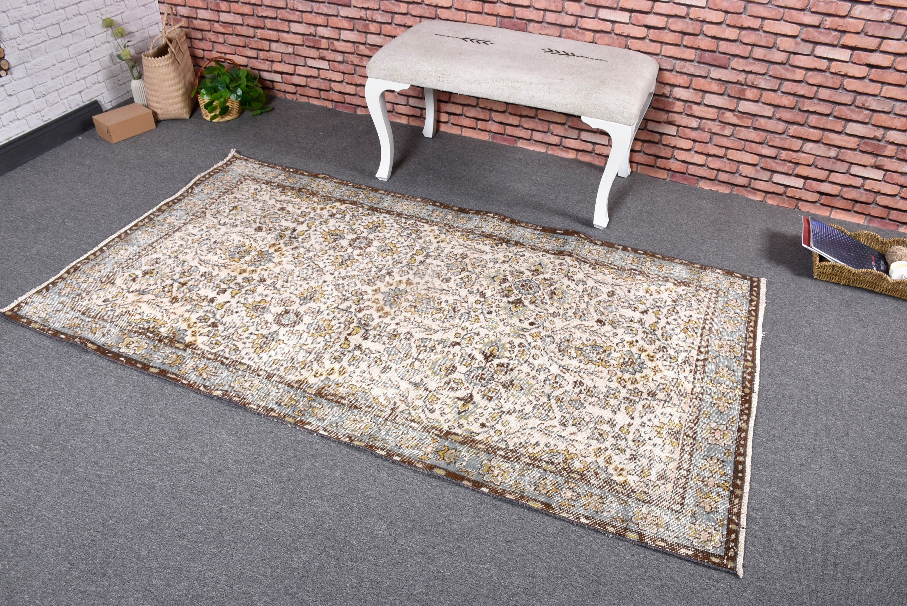 Luxury Rug, Turkish Rug, Antique Rug, Entry Rug, Decorative Rugs, Wool Rug, Vintage Rugs, 3.6x6.5 ft Accent Rugs, Beige Flatweave Rug