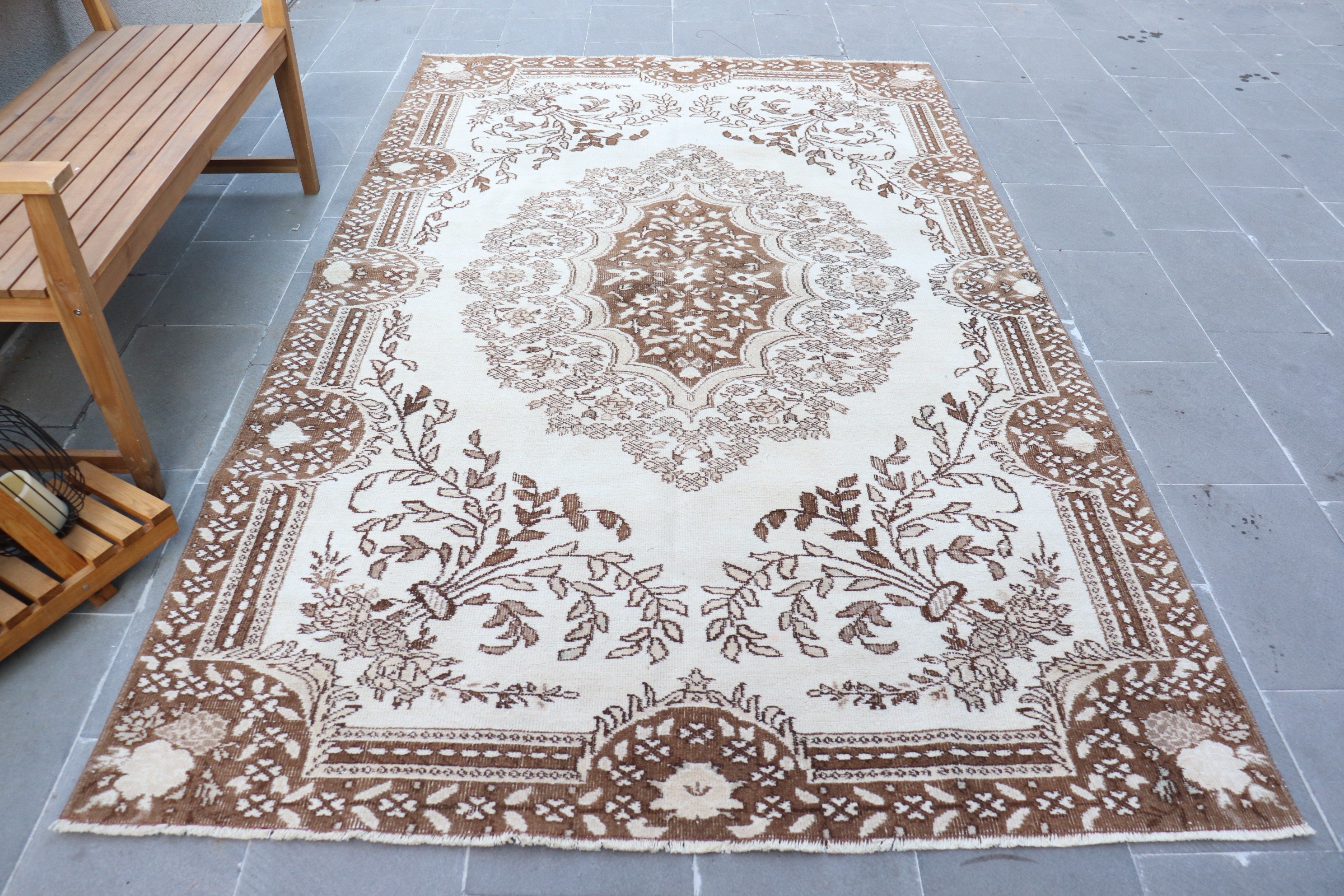 Living Room Rug, White  5.7x9.4 ft Large Rugs, Salon Rug, Abstract Rugs, Oushak Rug, Antique Rug, Vintage Rug, Turkish Rug