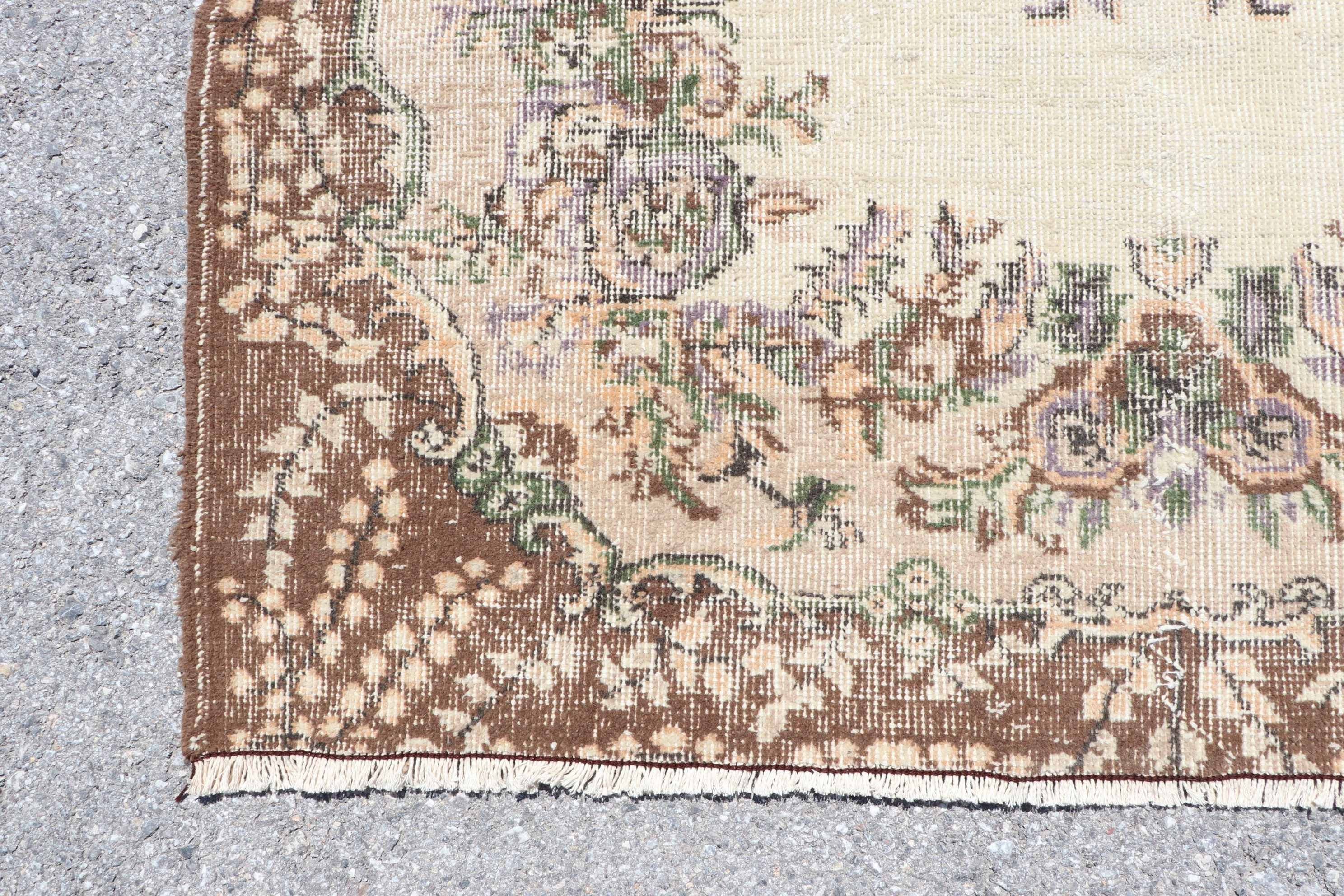 Brown Antique Rug, Vintage Rugs, Turkish Rugs, Rugs for Area, Kitchen Rug, Designer Rugs, 4.3x7.2 ft Area Rug, Oushak Rug, Dining Room Rug