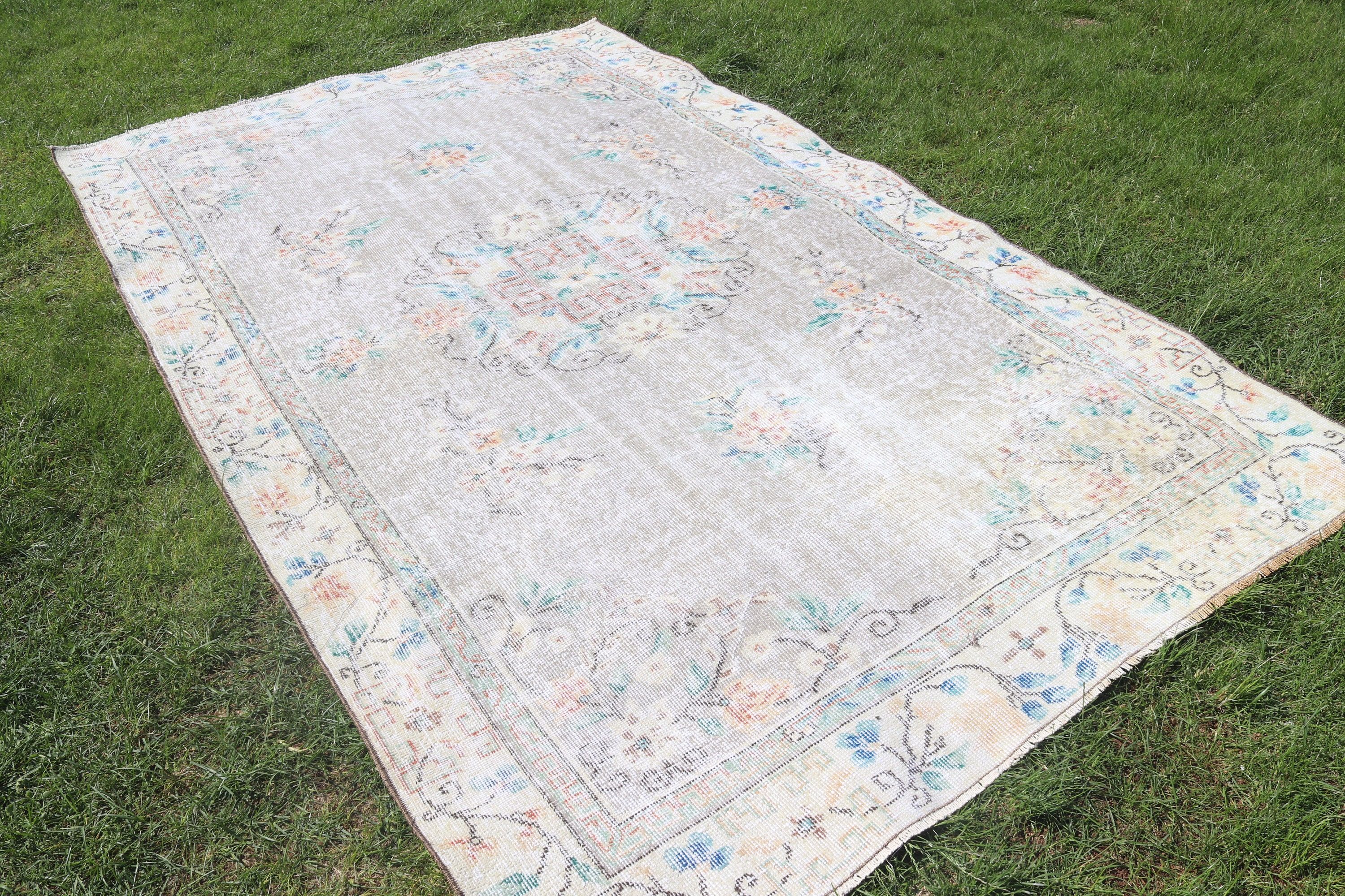 Anadolu Halısı, Türk Halısı, Salon Halıları, El Dokuma Halılar, Vintage Halılar, 5.3x8.8 ft Büyük Halılar, Bej Geometrik Halılar, Büyük Vintage Halı