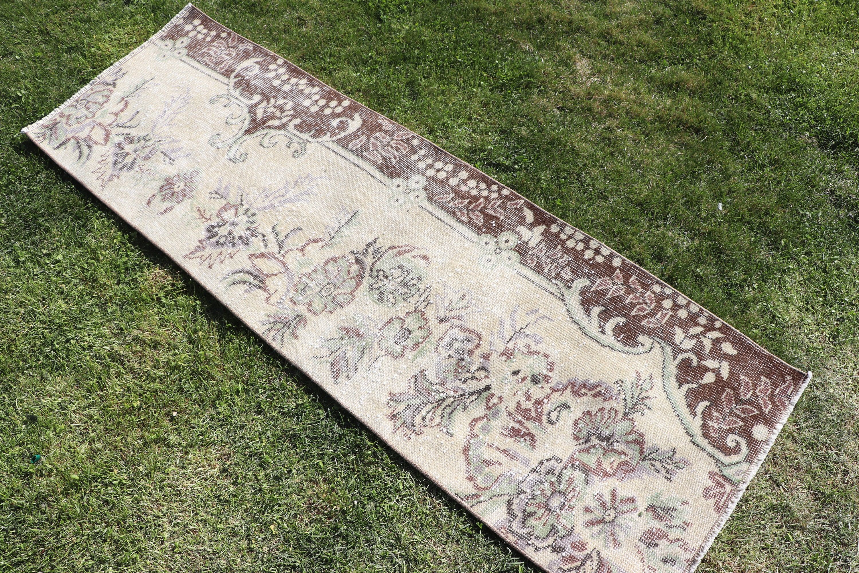 Oryantal Halı, Türk Halısı, Vintage Halı, Uzun Yolluk Halıları, Yolluk Halıları, Bej 1.9x5.7 ft Yolluk Halısı, Düz Dokuma Halı