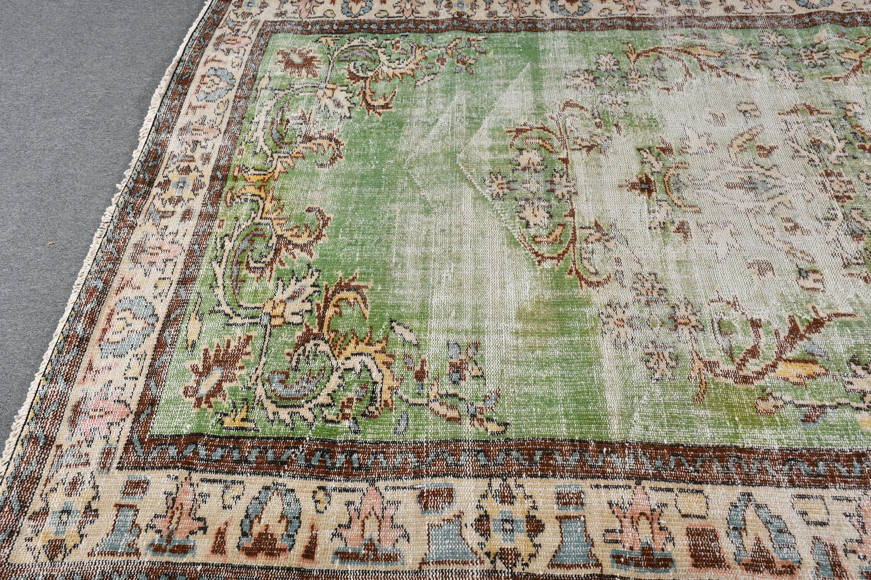 Salon Rug, Turkish Rug, Kitchen Rugs, Moroccan Rug, Green Cool Rug, Vintage Rug, 6.5x9.4 ft Large Rugs, Living Room Rug, Rugs for Bedroom