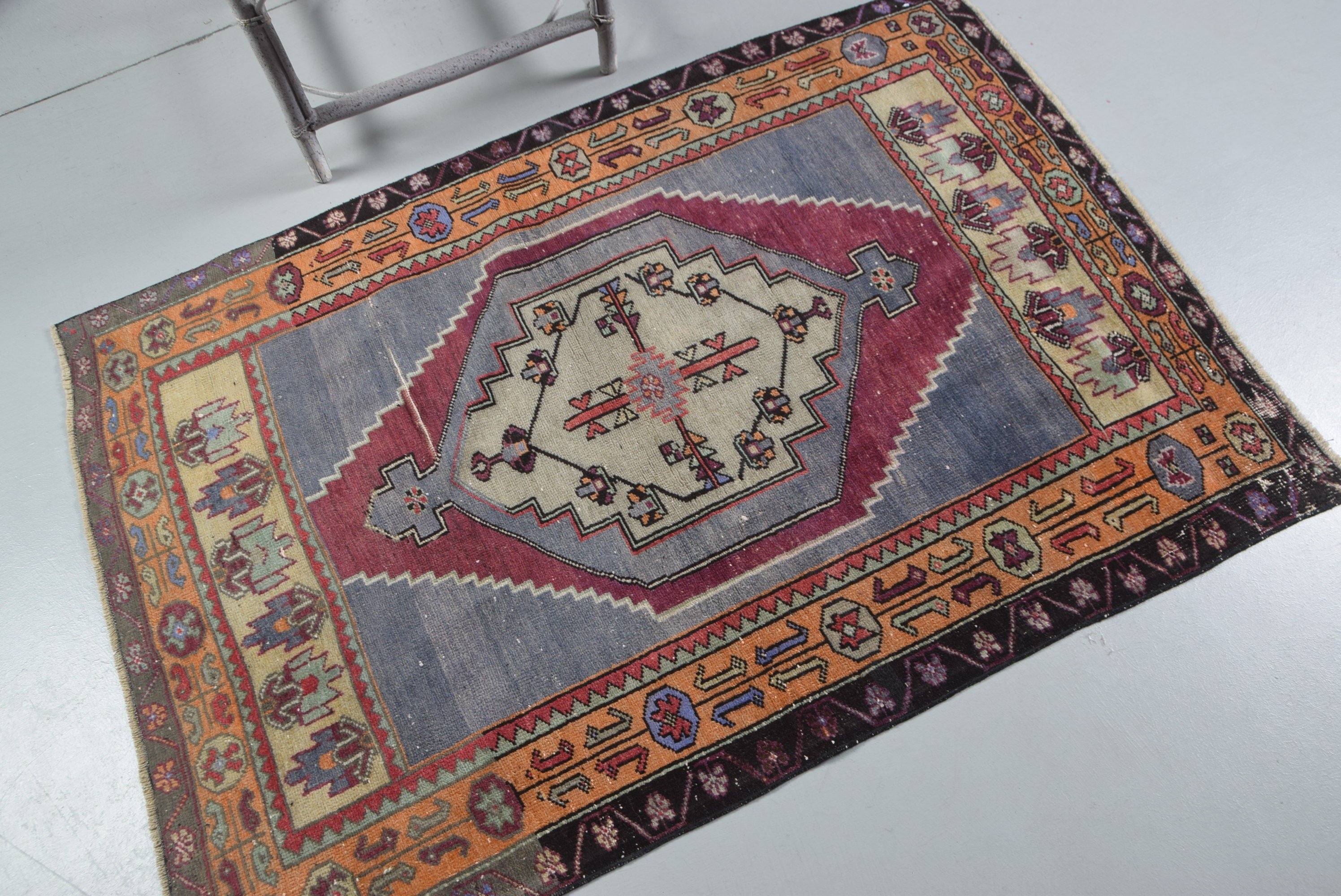 Orange Wool Rug, Nursery Rug, Vintage Rug, Anatolian Rugs, 3.4x4.7 ft Accent Rug, Wool Rugs, Rugs for Bedroom, Bedroom Rug, Turkish Rugs