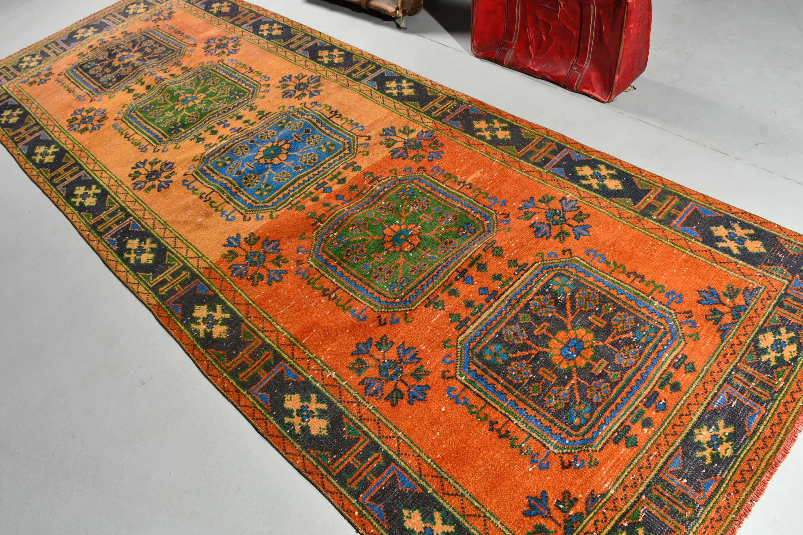 4.3x11.7 ft Runner Rug, Hallway Rugs, Orange Kitchen Rug, Turkish Rug, Vintage Rugs, Home Decor Rug, Rugs for Hallway