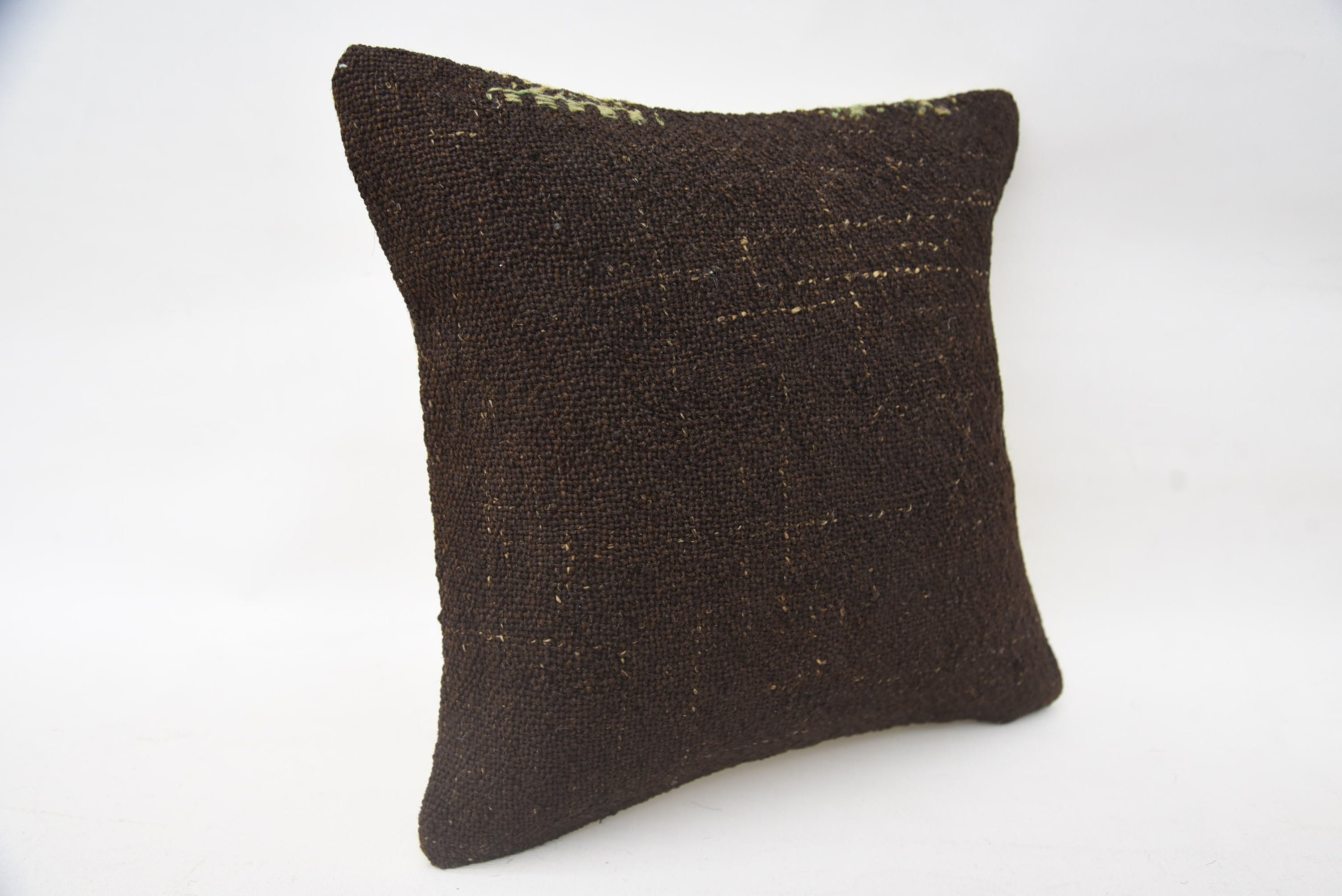Turkish Kilim Pillow, Tapestry Pillow Case, Vintage Kilim Throw Pillow, Antique Pillows, 14"x14" Brown Cushion Cover