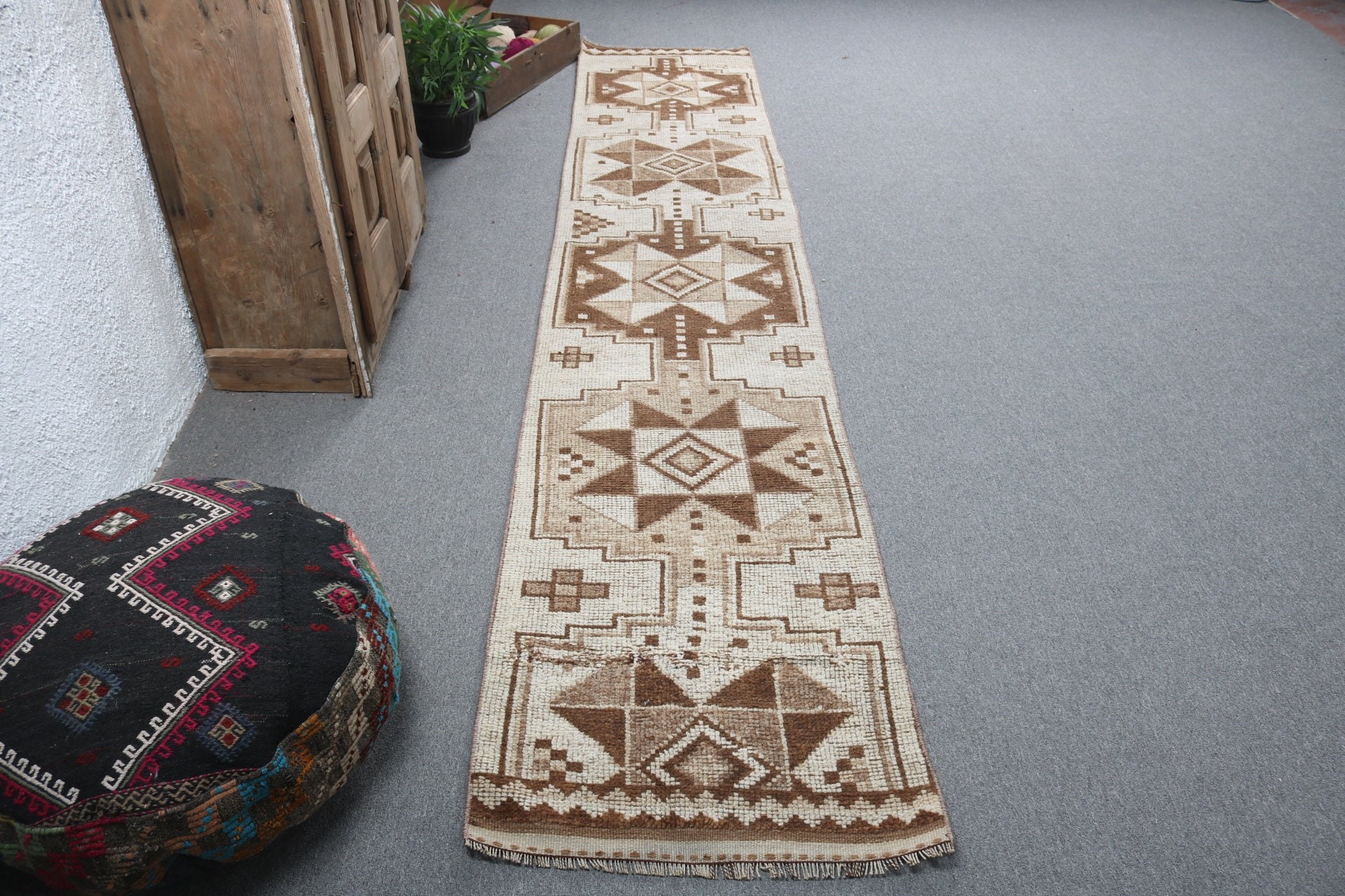 Handmade Rug, Beige Antique Rug, Stair Rugs, Oushak Rug, Turkish Rugs, Vintage Rug, Kitchen Rugs, 2.2x11.7 ft Runner Rugs