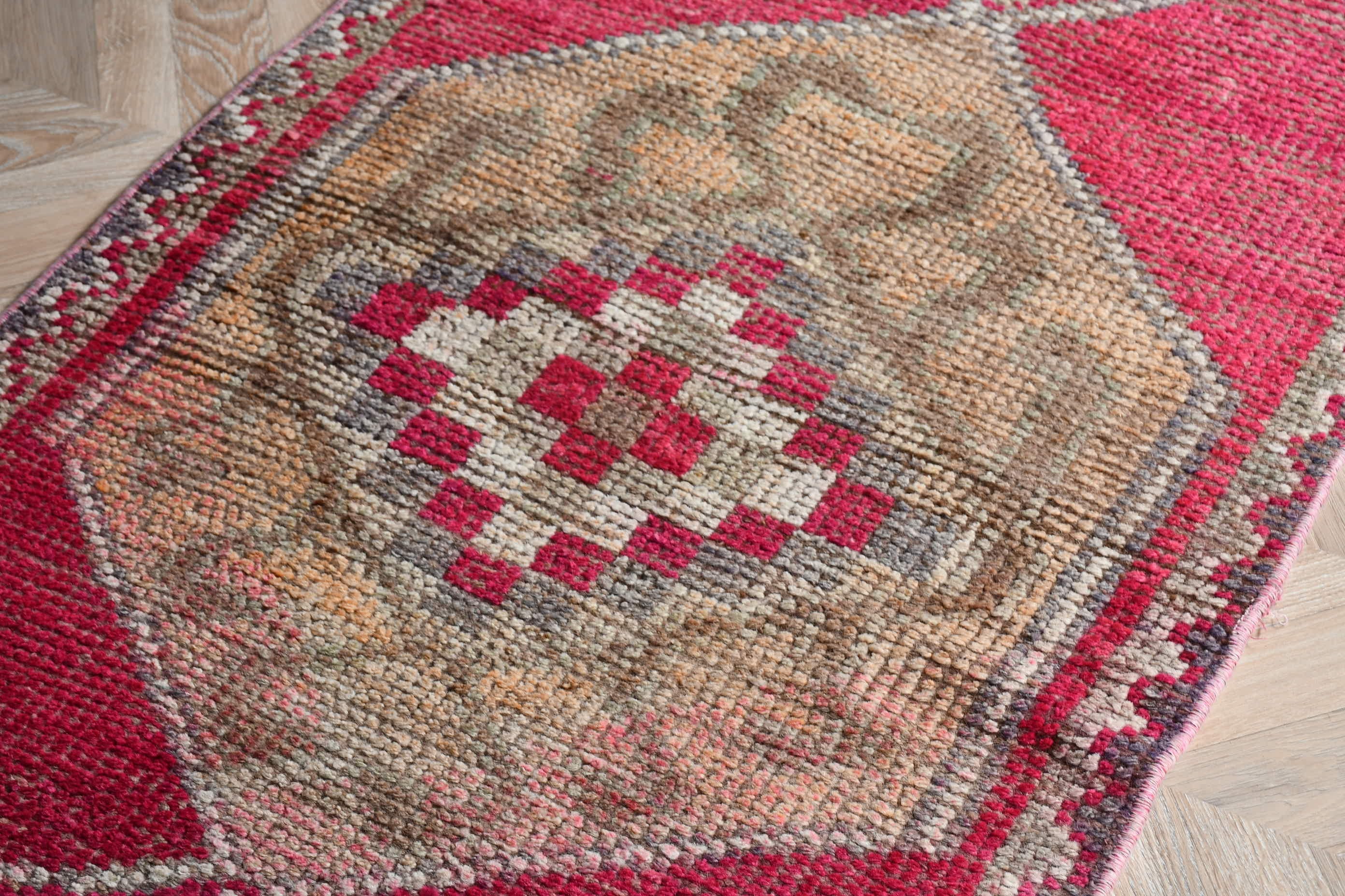 Mutfak Halısı, Türk Halısı, Oryantal Halı, Vintage Halılar, Yün Halı, Koridor Halısı, Pembe 2.6x9.4 ft Runner Halıları, Merdiven Halıları