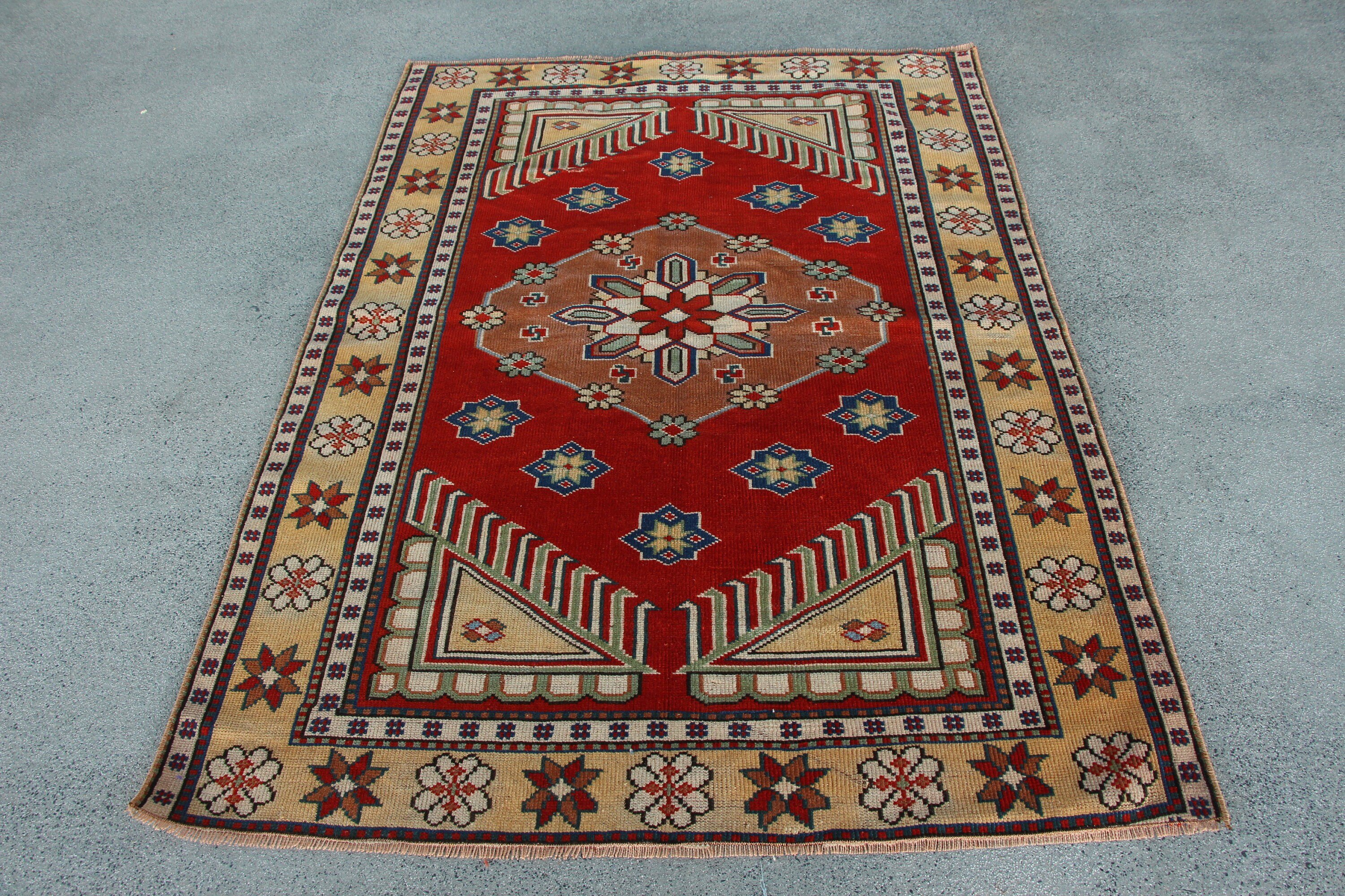 Vintage Halı, Kabile Halısı, İç Mekan Halısı, Kırmızı Ev Dekor Halıları, Türk Halıları, Mutfak Halıları, Yatak Odası Halıları, 4.3x5.7 ft Alan Halısı