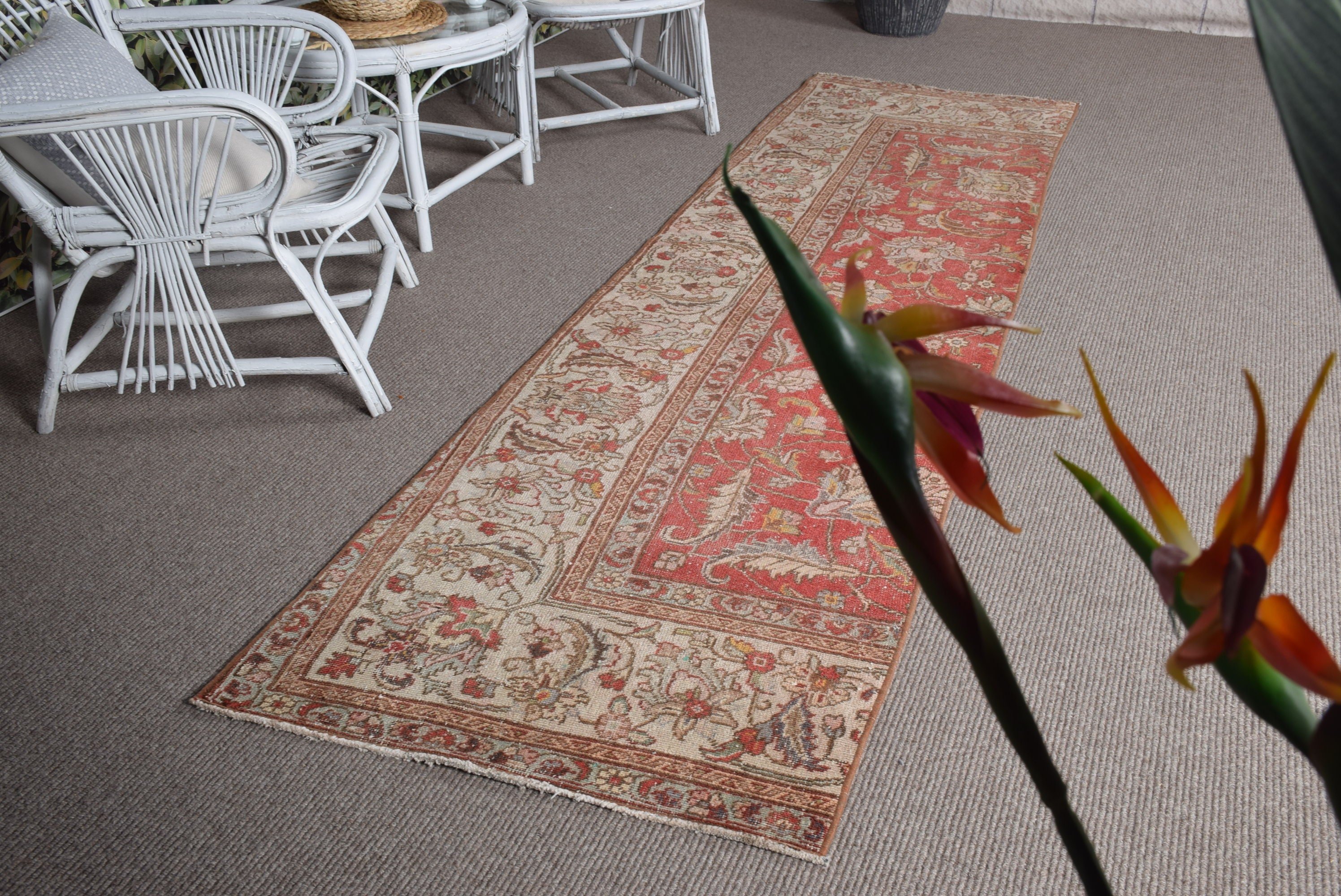 Floor Rugs, Home Decor Rug, Flatweave Rug, 2.7x9.9 ft Runner Rugs, Corridor Rugs, Hallway Rug, Turkish Rug, Vintage Rug, Red Oushak Rugs