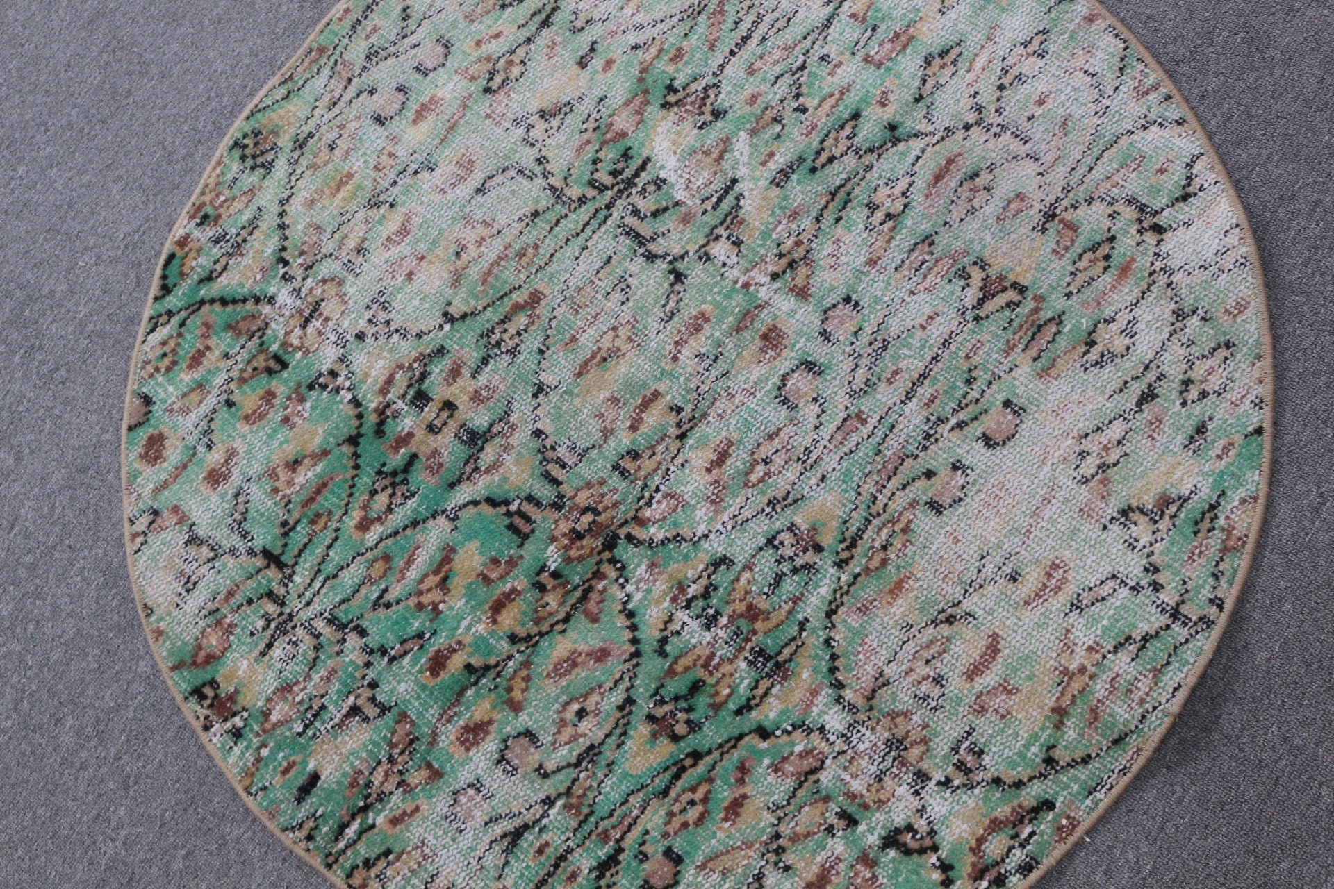 Green Oushak Rug, Kitchen Rug, Anatolian Rug, 3.1x3.1 ft Small Rug, Nursery Rug, Abstract Rug, Turkish Rugs, Bedroom Rug, Vintage Rugs