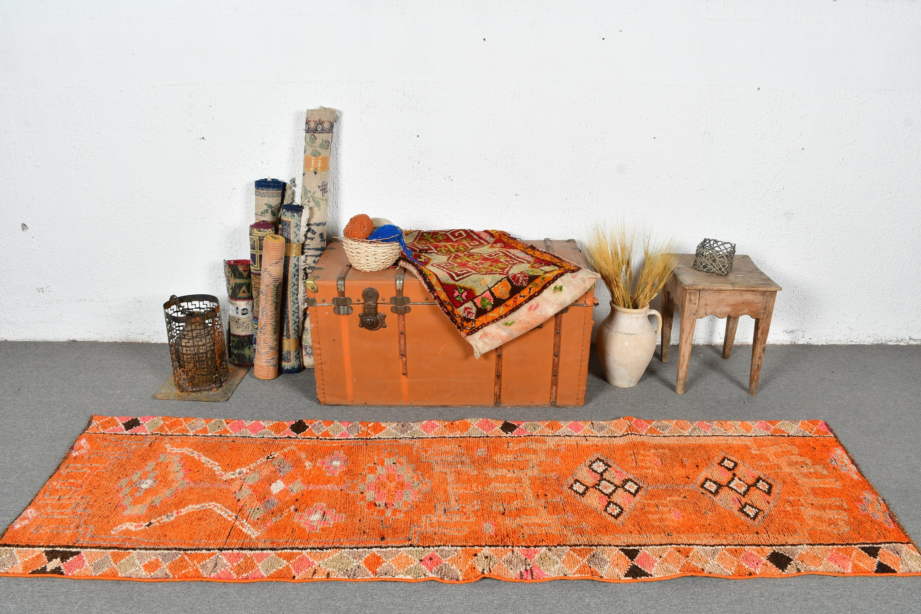 2.6x8.8 ft Runner Rug, Turkish Rug, Bedroom Rug, Oushak Rug, Rugs for Hallway, Orange Oushak Rugs, Vintage Rug, Pale Rugs, Stair Rug
