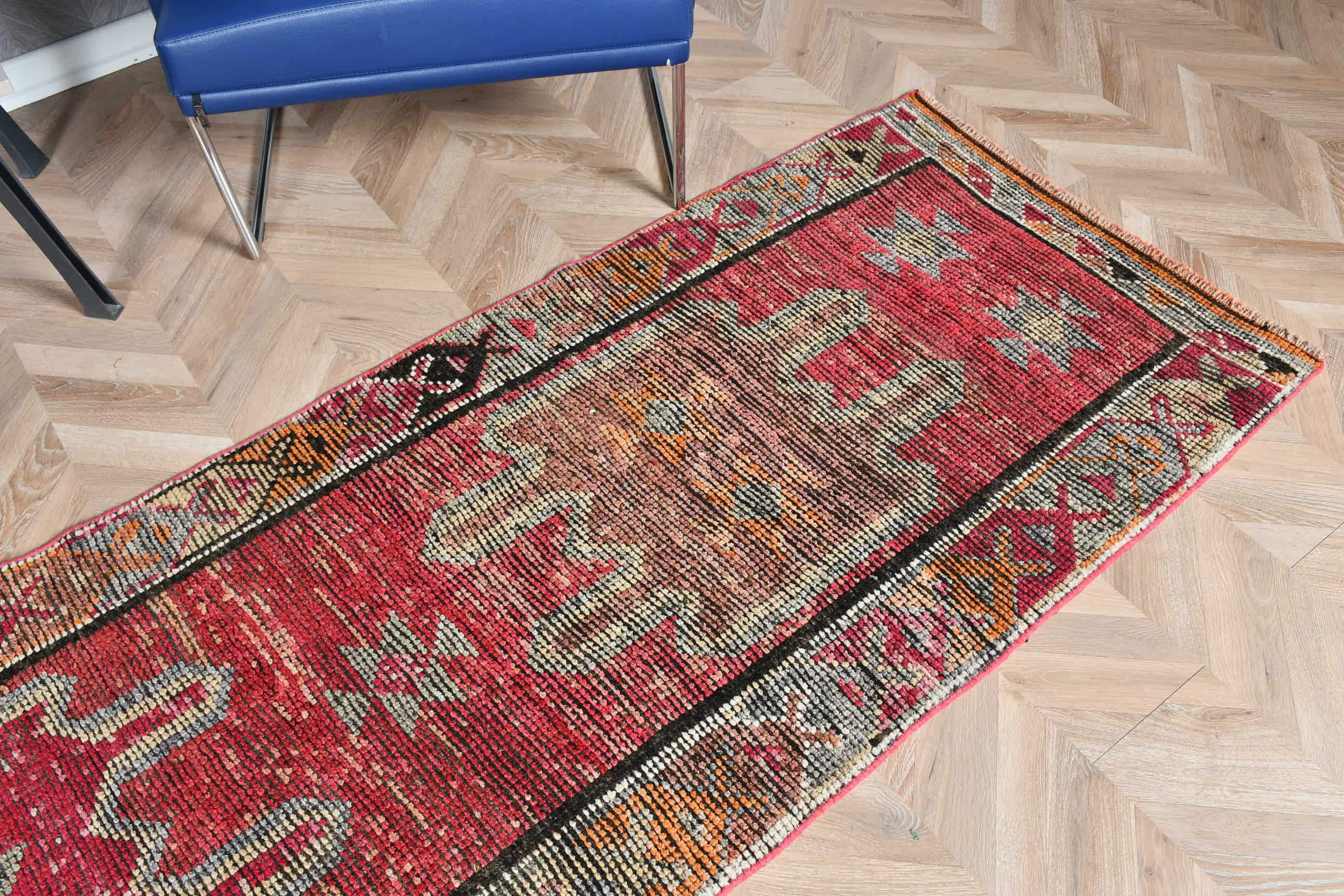 Turkish Rug, Floor Rug, Kitchen Rug, 2.9x10.4 ft Runner Rugs, Vintage Rug, Hallway Rugs, Pink Wool Rug, Bedroom Rug, Rugs for Kitchen