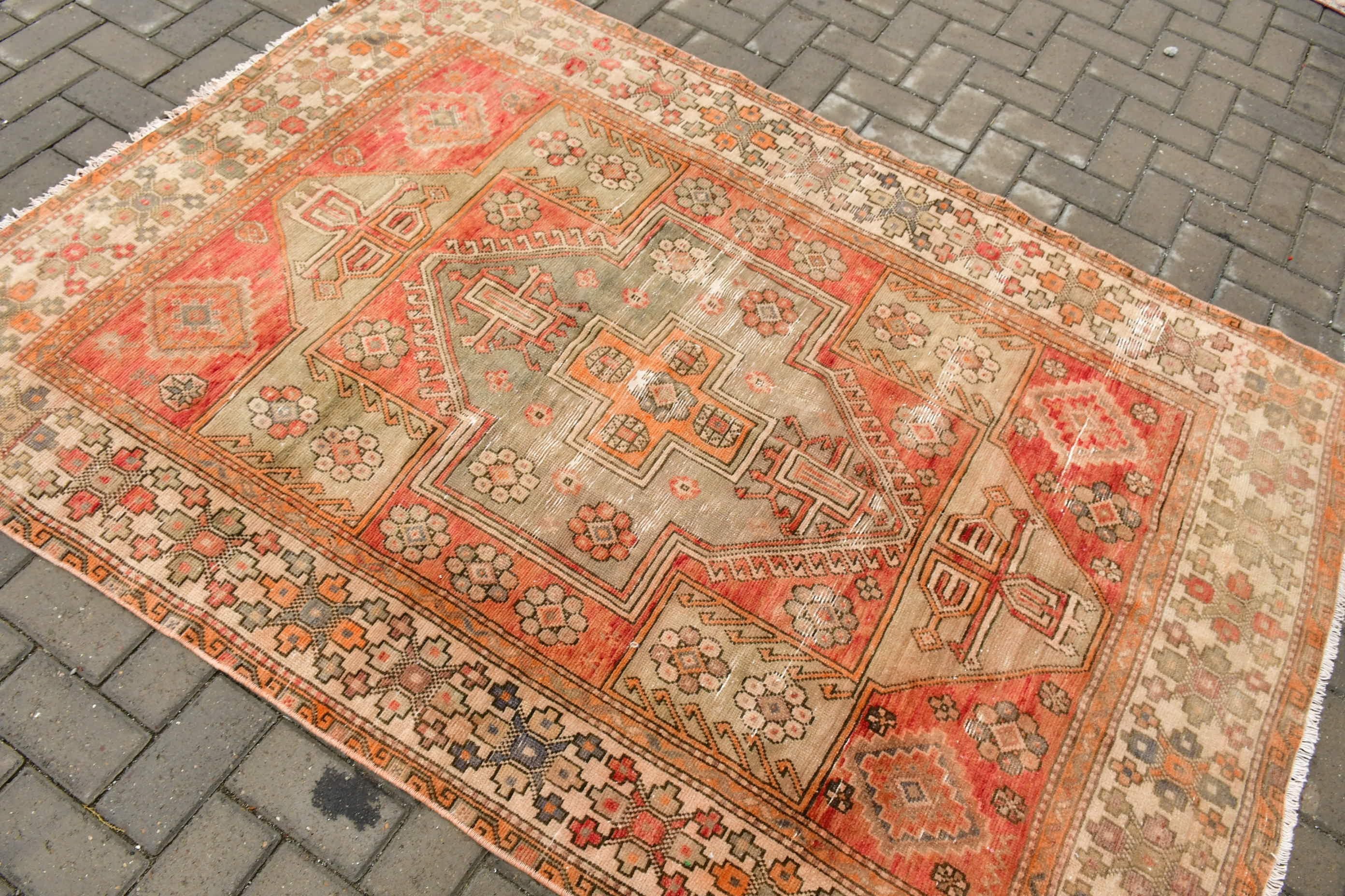 Oushak Rug, 4.7x6.7 ft Area Rug, Vintage Rug, Rugs for Floor, Bedroom Rug, Dining Room Rugs, Kitchen Rug, Turkish Rug, Red Home Decor Rug