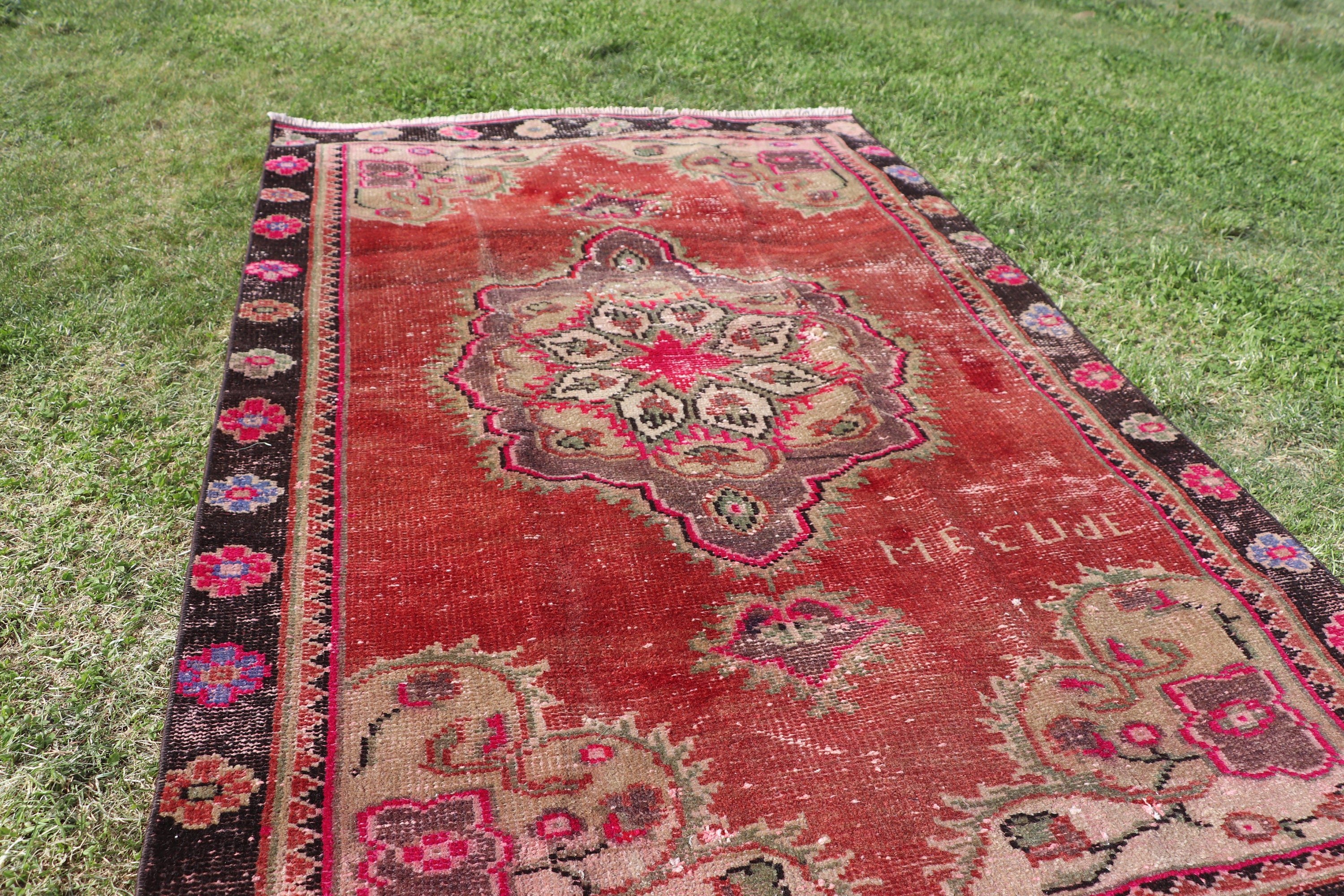 Kırmızı Oushak Halılar, Vintage Vurgulu Halılar, Oryantal Halı, Türk Halısı, Vintage Halı, 3,4x5,5 ft Aksanlı Halılar, Açıklama Halıları, Boho Vurgulu Halı