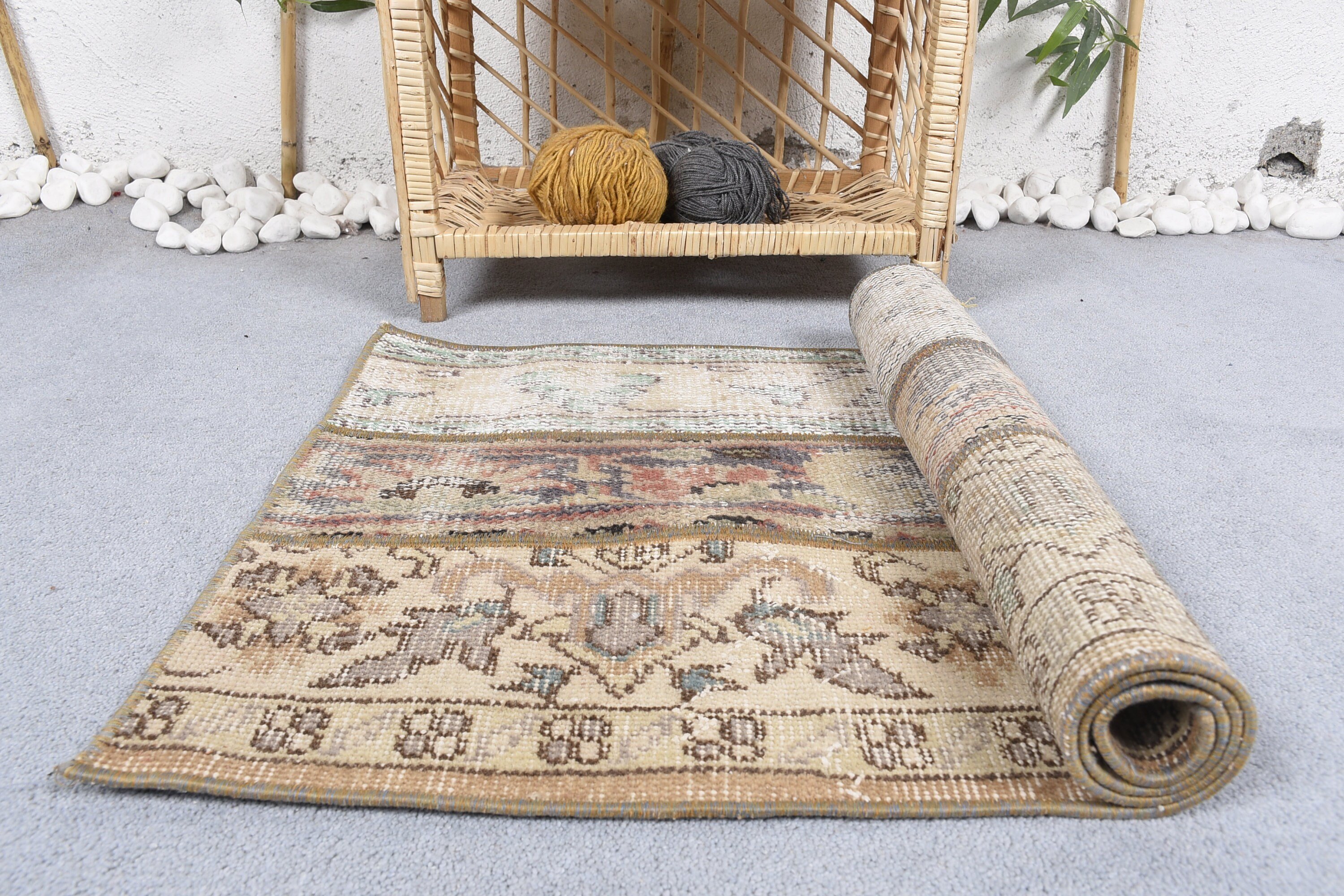 Turkish Rug, Tribal Rug, Vintage Rug, Wool Rug, Oushak Rug, Rugs for Kitchen, 1.8x4 ft Small Rug, Entry Rugs, Kitchen Rug, Beige Cool Rugs