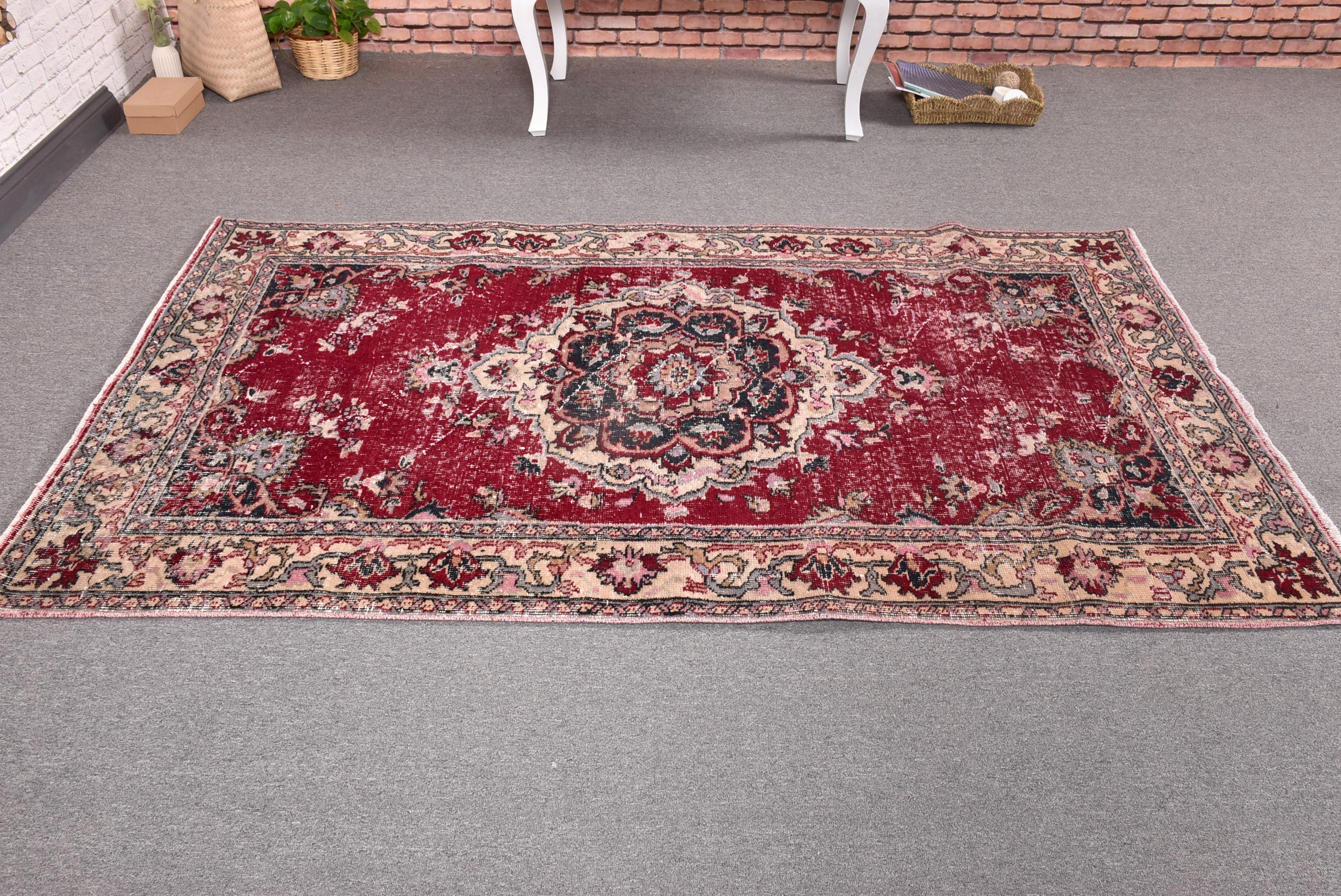 Yemek Odası Halısı, Modern Halı, Boho Halı, Vintage Alan Halıları, Vintage Halılar, 4.1x6.7 ft Alan Halısı, Kırmızı Modern Halılar, Lüks Halı, Türk Halıları