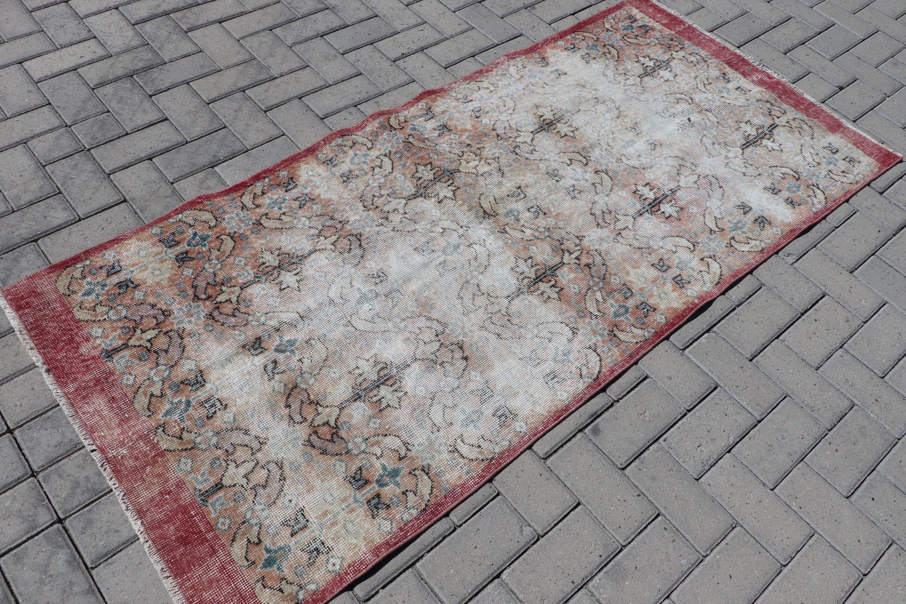 3x6.5 ft Accent Rug, Pale Rug, Kitchen Rug, Red Anatolian Rug, Bedroom Rug, Rugs for Bedroom, Entry Rug, Turkish Rug, Wool Rug, Vintage Rug