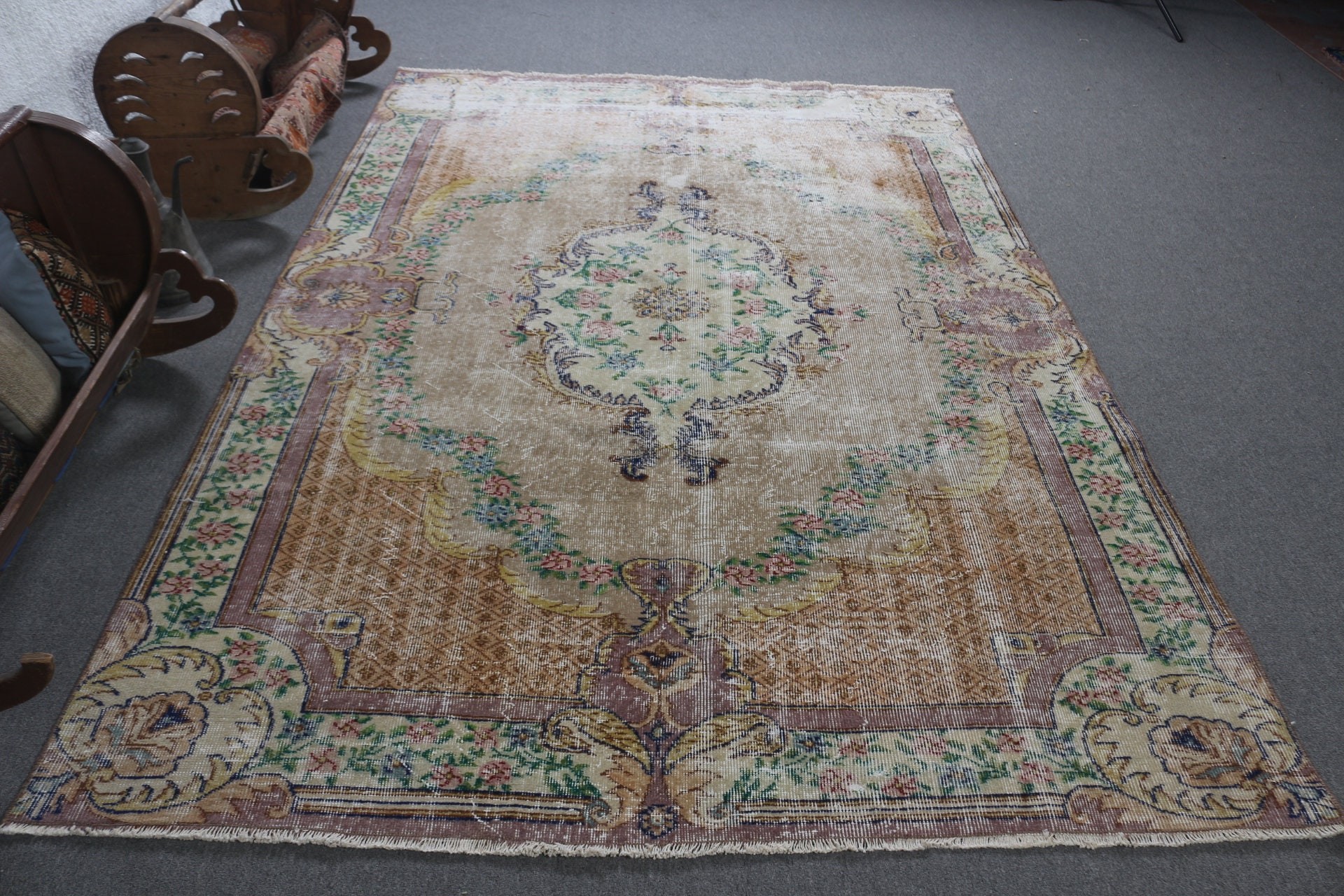 Kabile Halıları, Yatak Odası Halısı, Anadolu Halıları, Yer Halıları, Bej Anadolu Halısı, Oturma Odası Halısı, Vintage Halı, 6.1x8.9 ft Büyük Halı, Türk Halısı