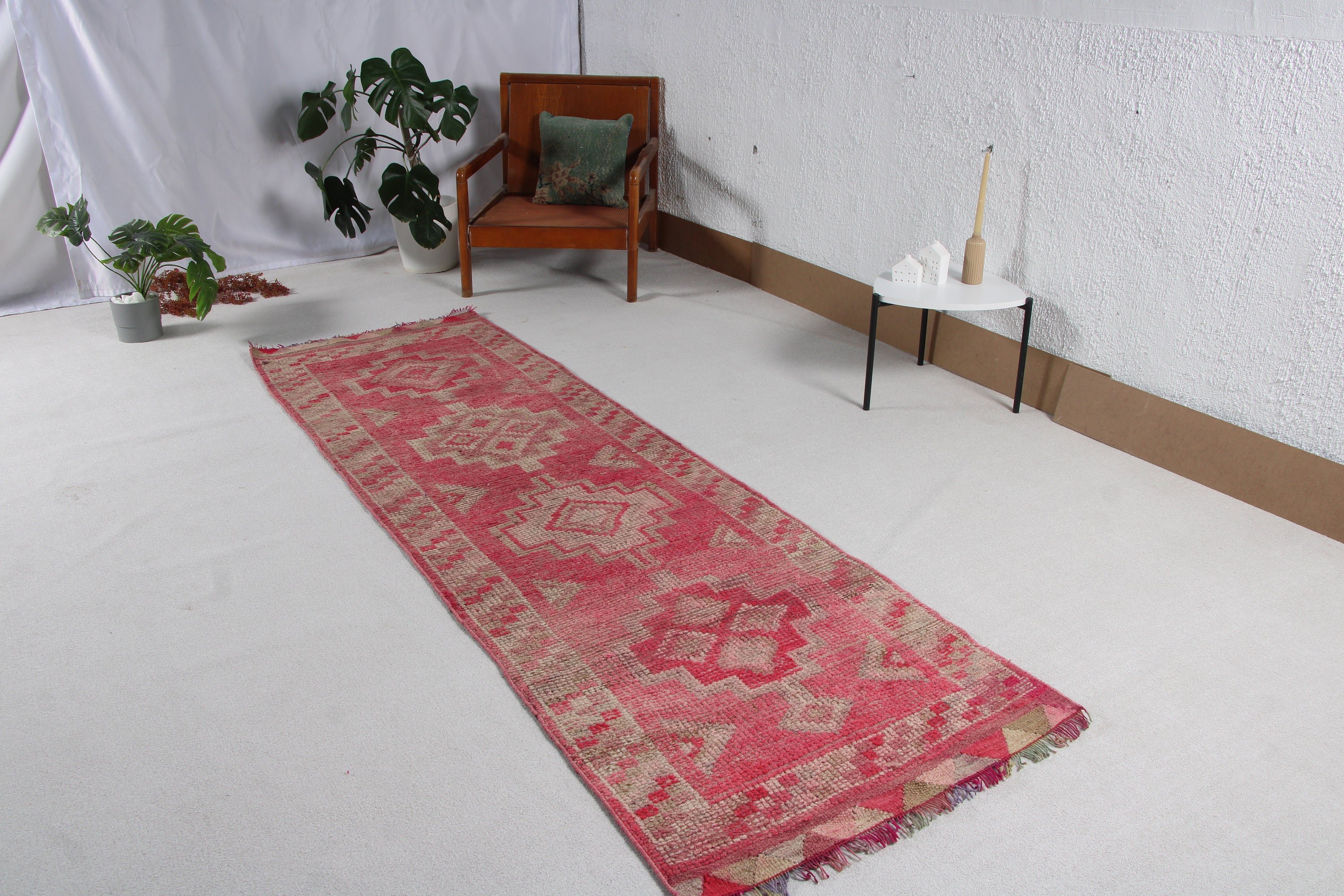 Türk Halıları, Vintage Halı, Lüks Halı, Koridor Halıları, Kırmızı 2.8x9.2 ft Runner Halısı, Havalı Halılar, Yün Halı, Vintage Runner Halıları