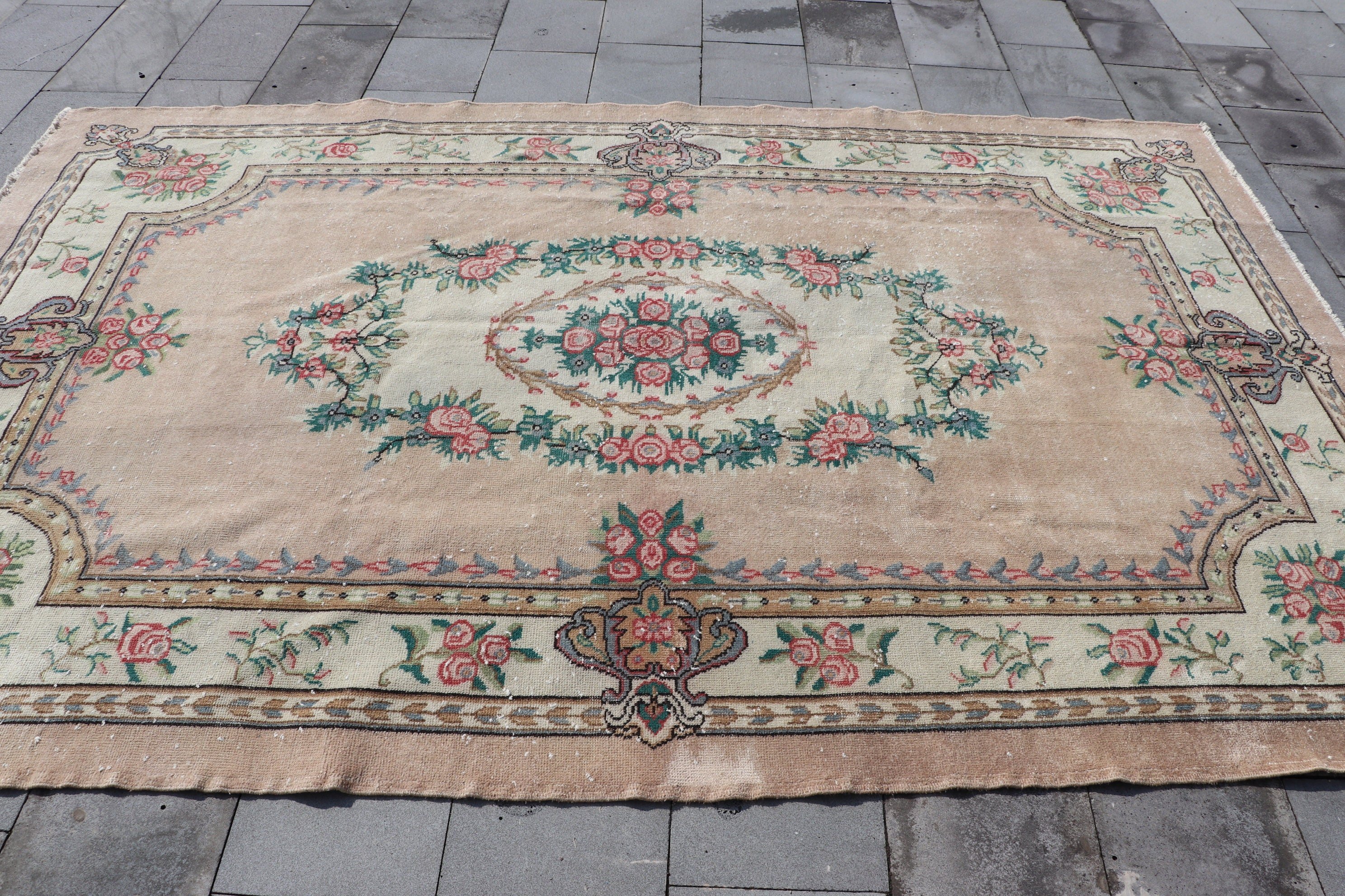 Ev Dekor Halısı, Fas Halıları, 6.4x10 ft Büyük Halı, Oturma Odası Halıları, Yatak Odası Halısı, Vintage Halılar, Eski Halılar, Bej Antika Halı, Türk Halısı