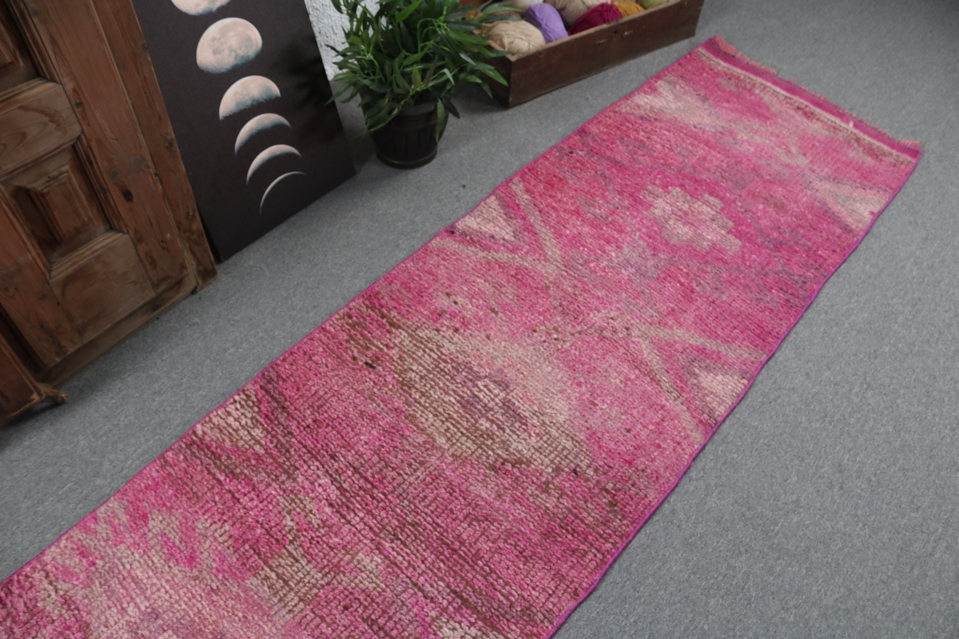 Modern Rugs, 2.4x10.8 ft Runner Rug, Turkish Rugs, Pink Neutral Rugs, Cool Rug, Beni Ourain Runner Rugs, Corridor Rug, Vintage Rug