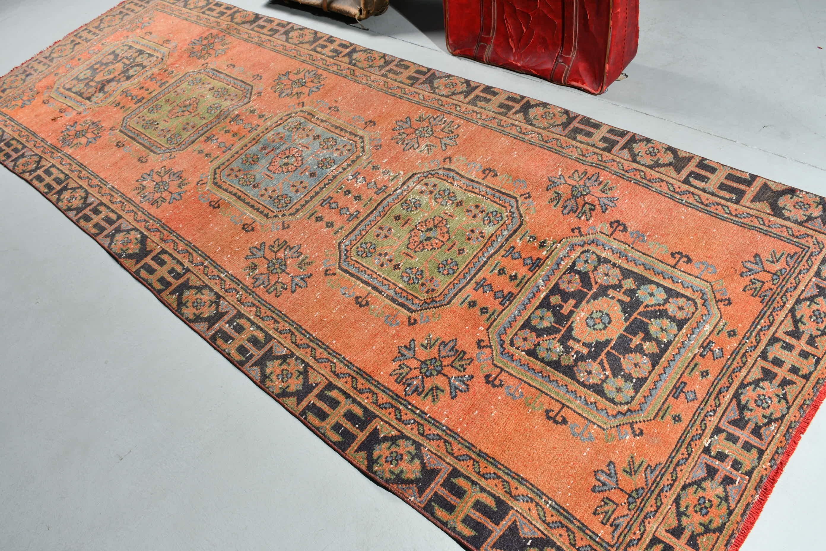 Turkish Rug, Orange Home Decor Rug, Oriental Rug, Vintage Rugs, Stair Rug, 4x10.9 ft Runner Rug, Kitchen Rug, Custom Rug, Hallway Rug