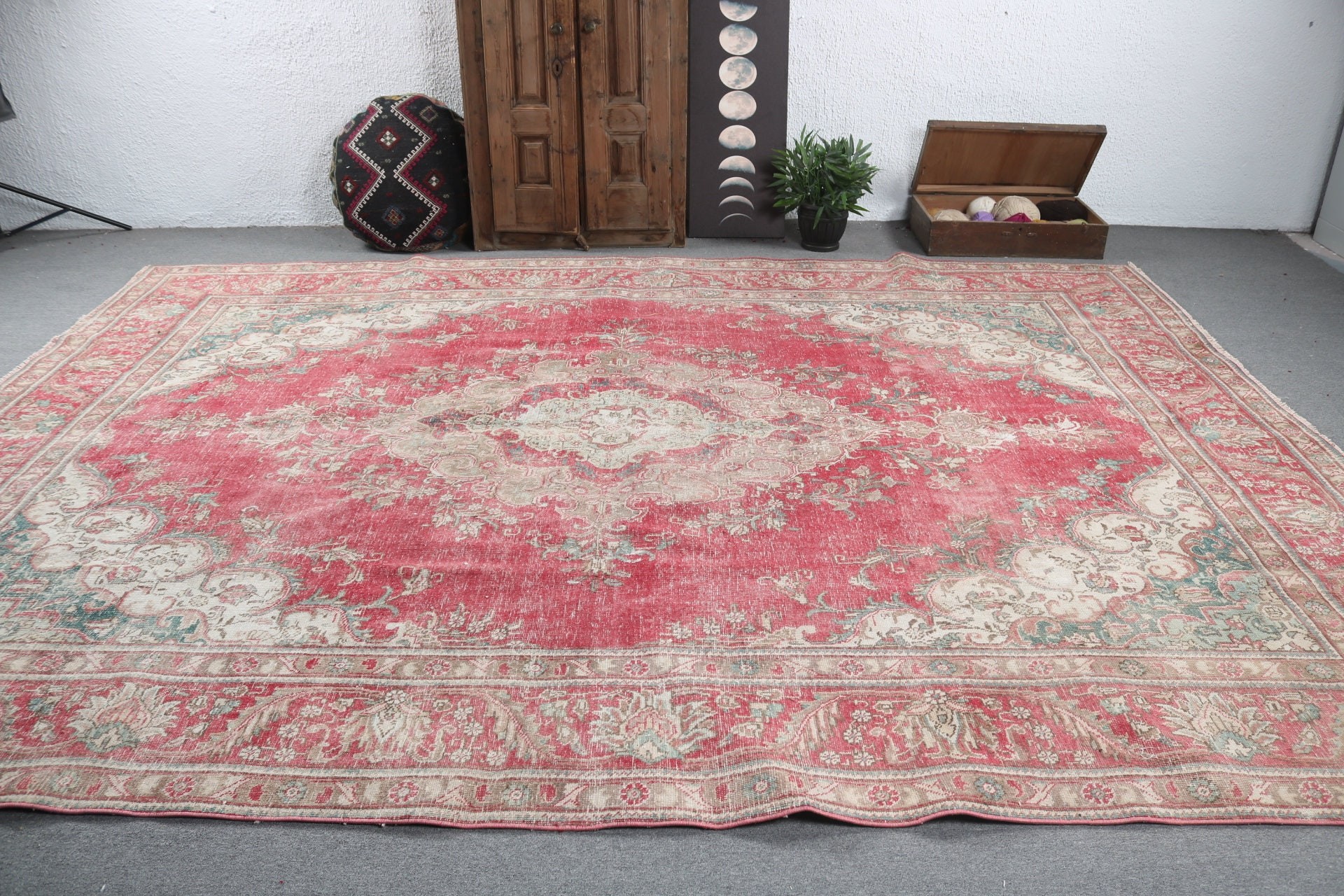 El Dokuma Halı, Kırmızı Yatak Odası Halısı, Türk Halısı, 9.4x13.2 ft Büyük Boy Halılar, Salon Halısı, Salon Halısı, Vintage Dekor Halısı, Boho Halıları, Vintage Halılar