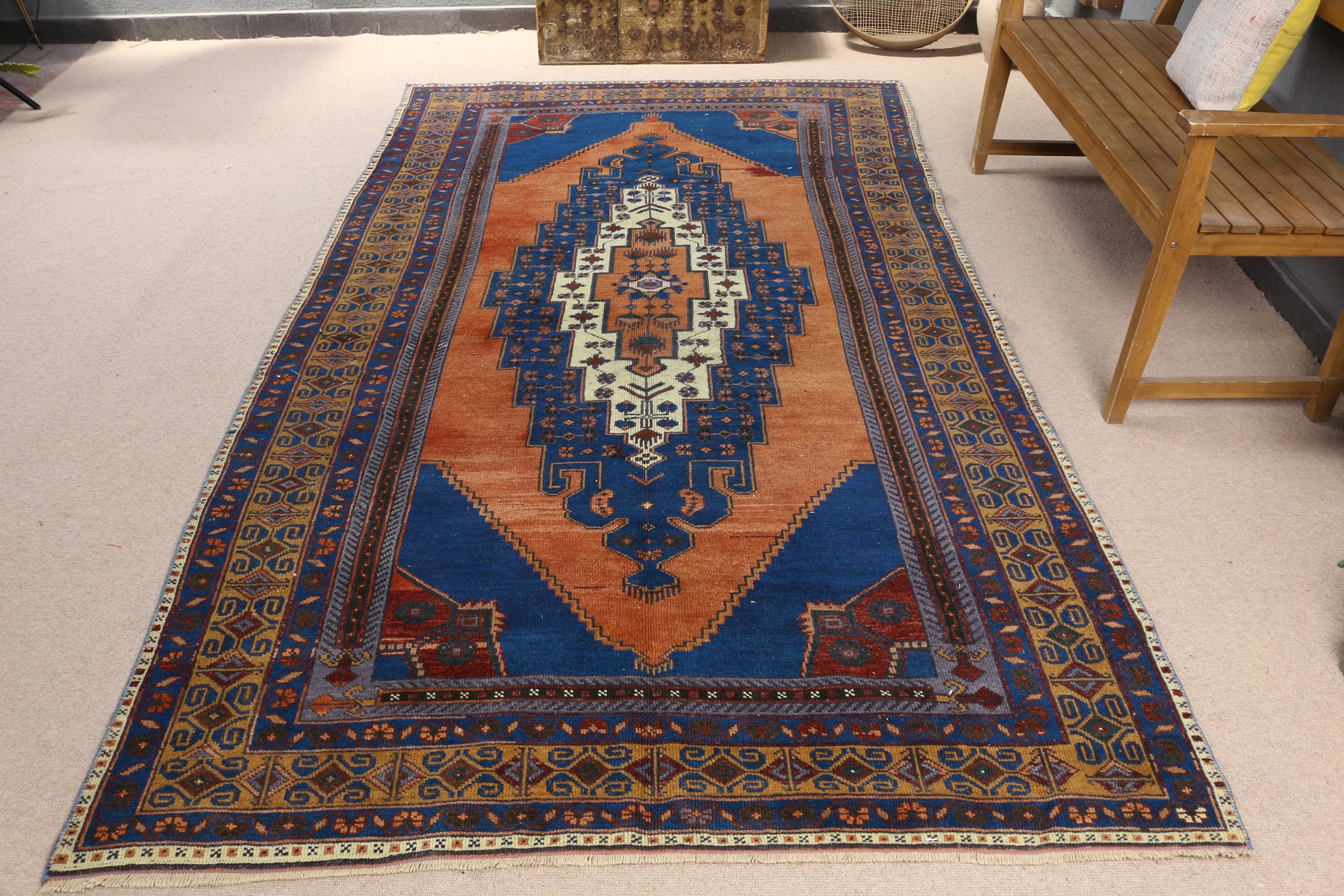 Turkish Rug, Oushak Rug, Floor Rug, Blue Oriental Rugs, Large Oushak Rug, Large Boho Rugs, Bedroom Rugs, Vintage Rugs, 5.3x9.6 ft Large Rug