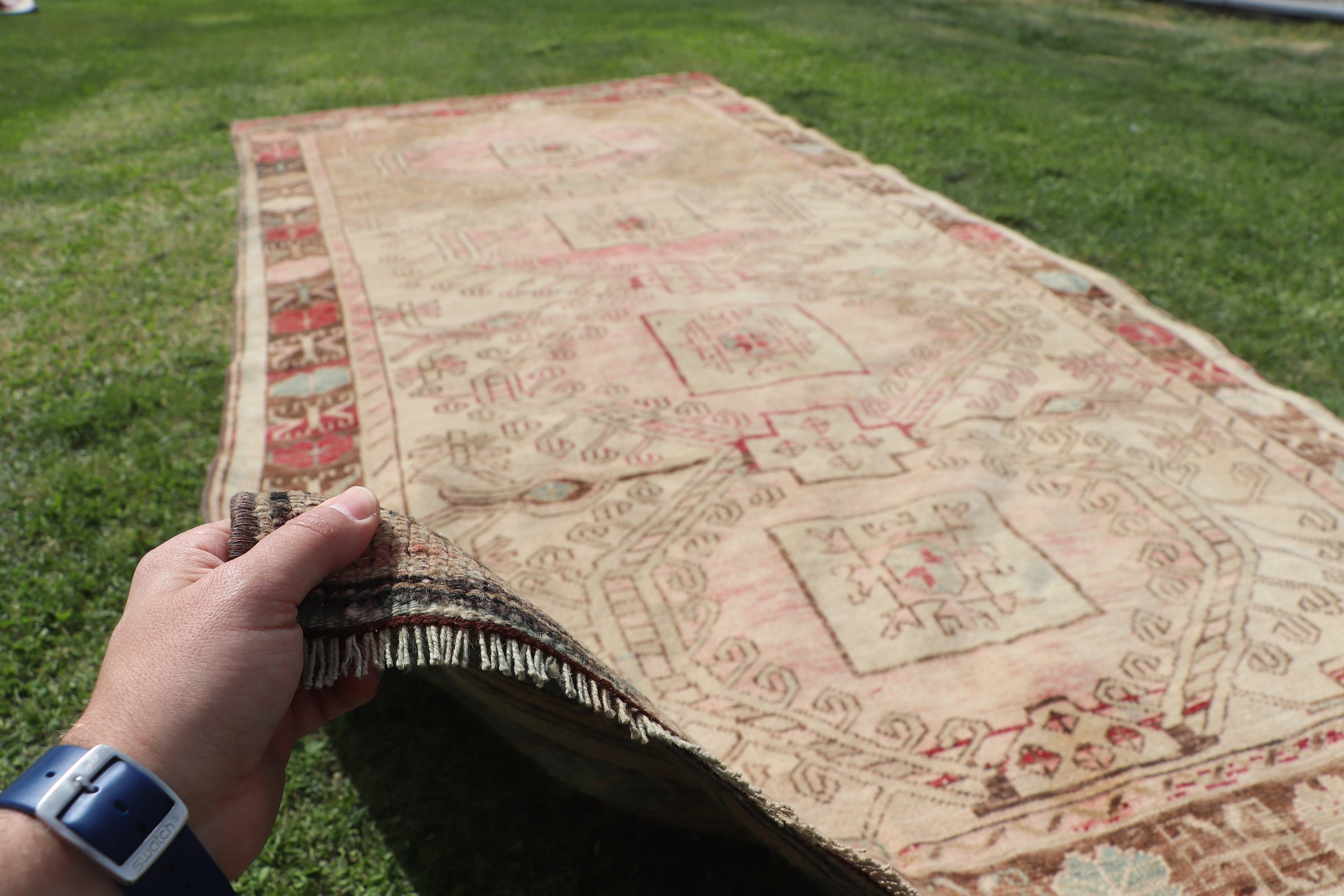 Düz Dokuma Halılar, Türk Halıları, Oturma Odası Halısı, 4.9x10.9 ft Büyük Halı, Büyük Boho Halıları, Vintage Halı, Fas Halısı, Bej Ev Dekor Halısı