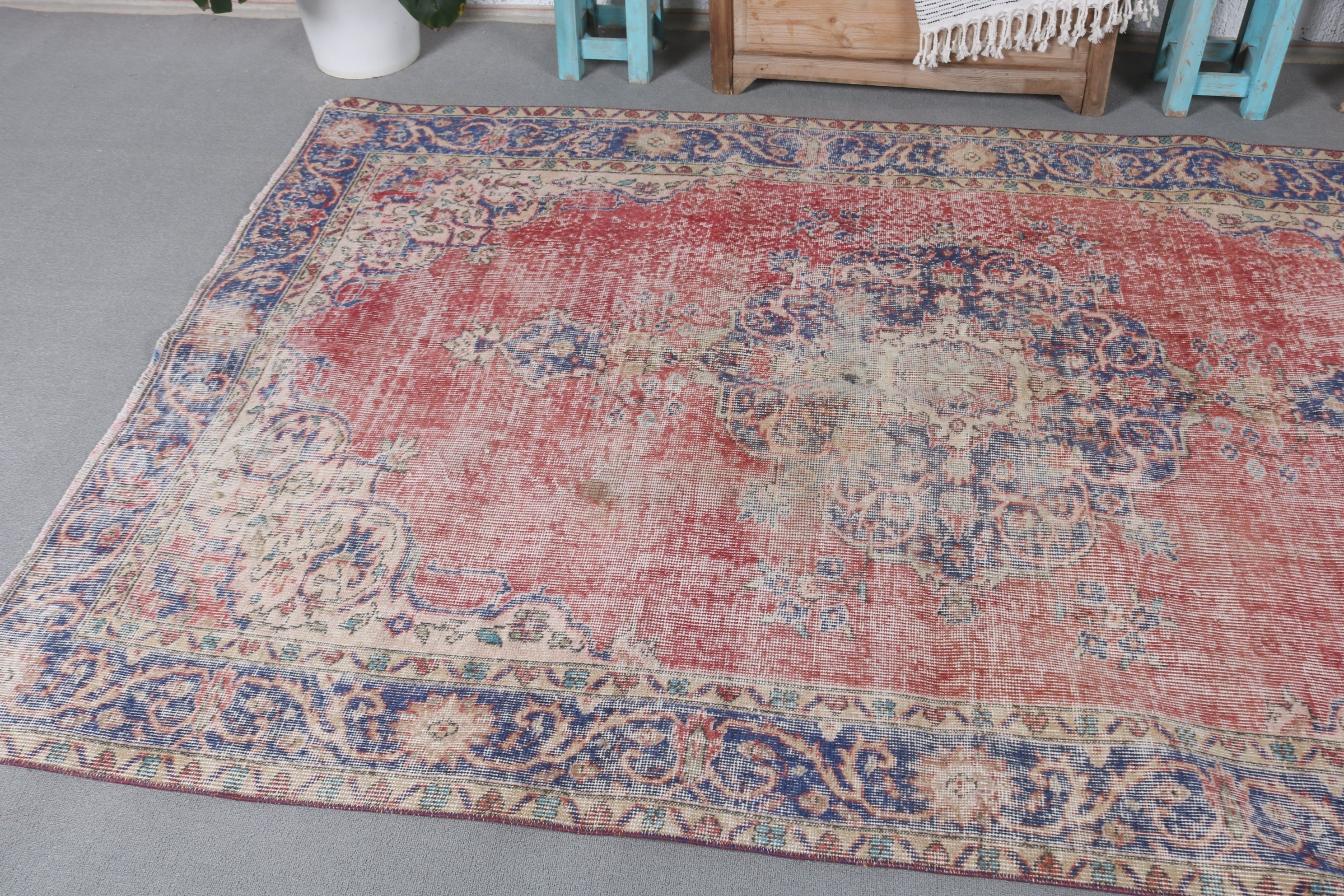 Vintage Halı, Yemek Odası Halısı, Organik Halı, Antika Halı, Türk Halıları, Mavi Havalı Halılar, Anadolu Halıları, 5.2x8.3 ft Büyük Halılar, Yatak Odası Halısı