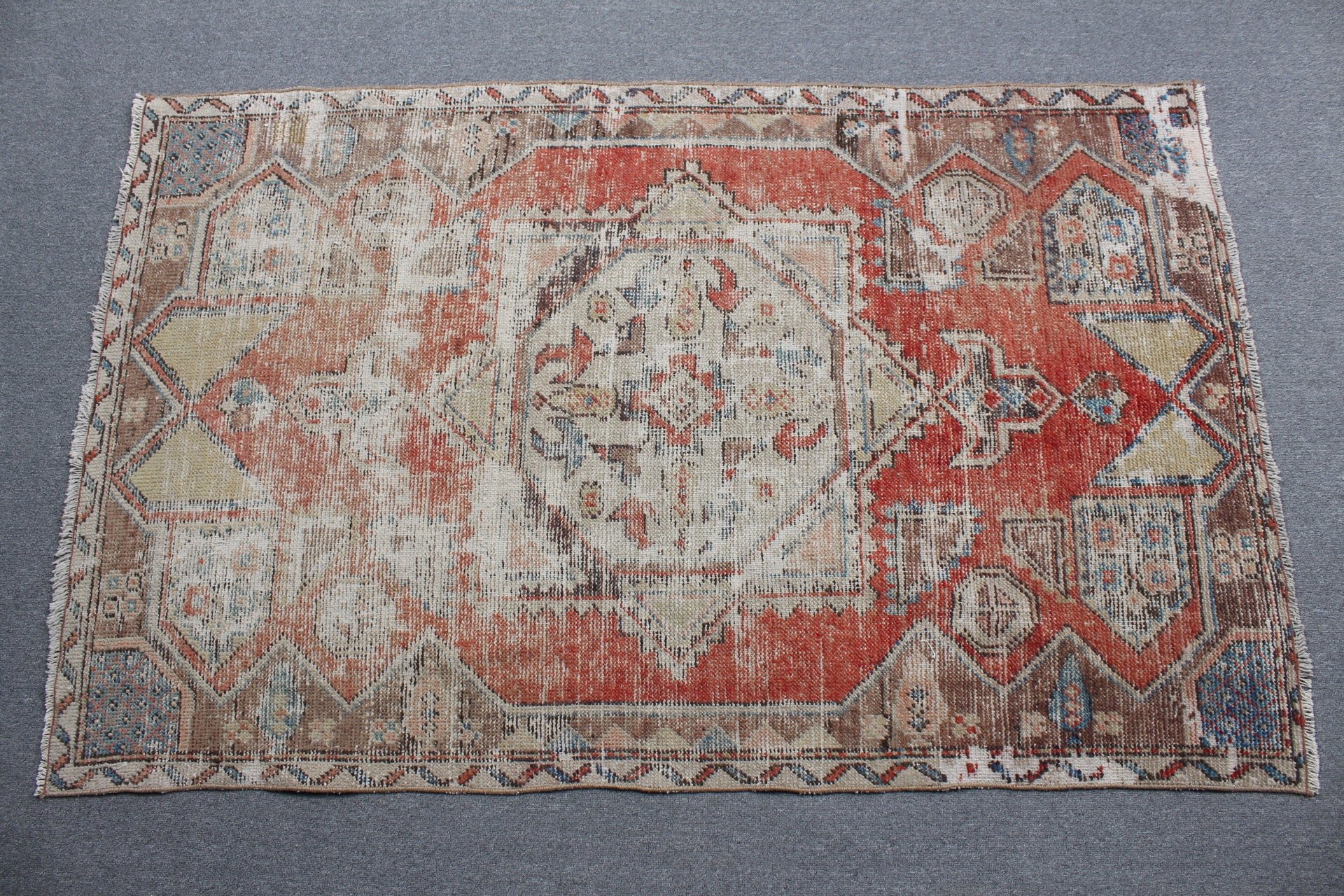 Vintage Rugs, Bedroom Rug, Floor Rug, Rugs for Kitchen, Kitchen Rugs, Red  3.7x5.7 ft Accent Rug, Turkish Rug