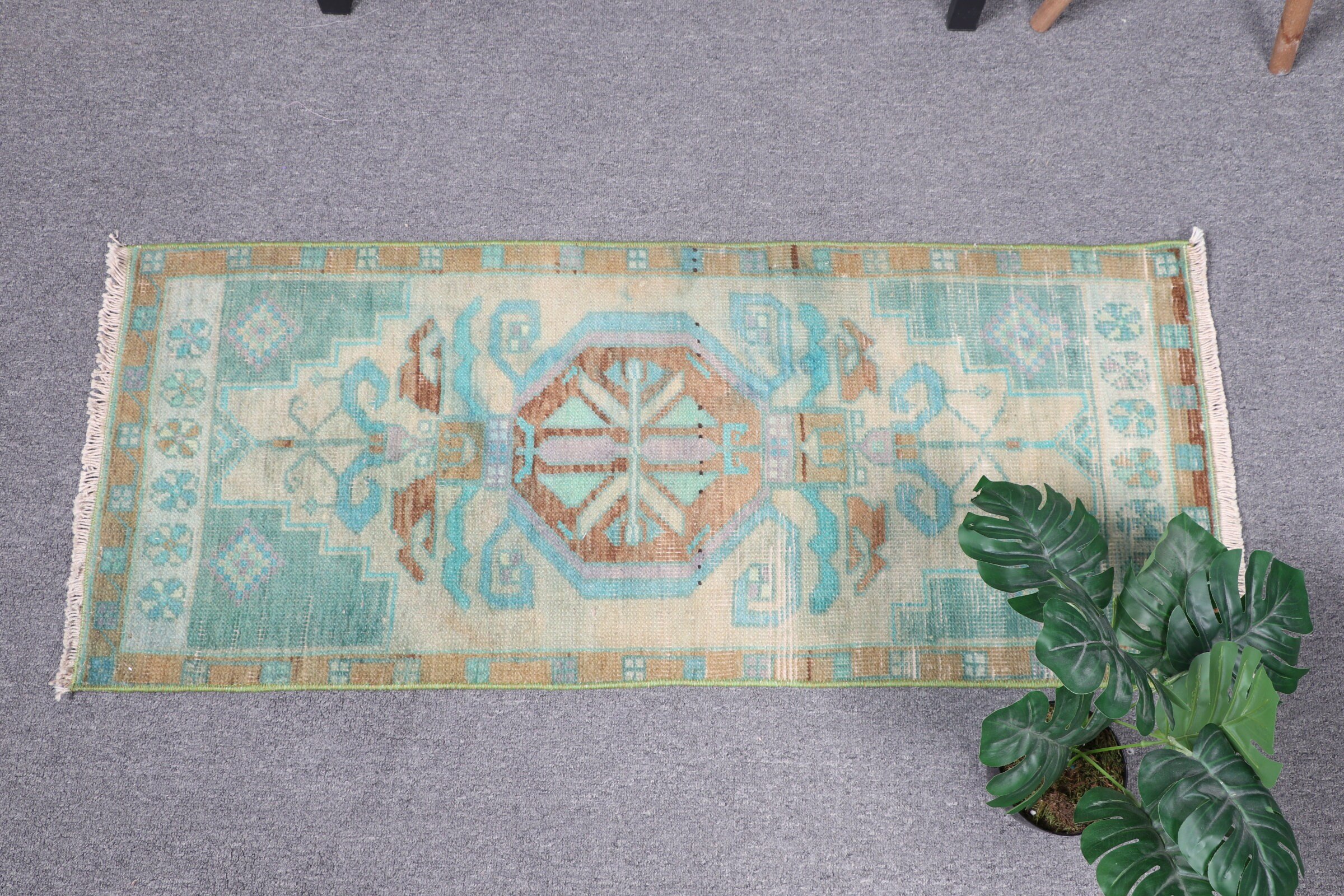 Oriental Rug, Turkish Rug, Nomadic Rug, Vintage Rug, Antique Rug, Car Mat Rug, 1.5x3.5 ft Small Rugs, Rugs for Bedroom, Green Bedroom Rugs