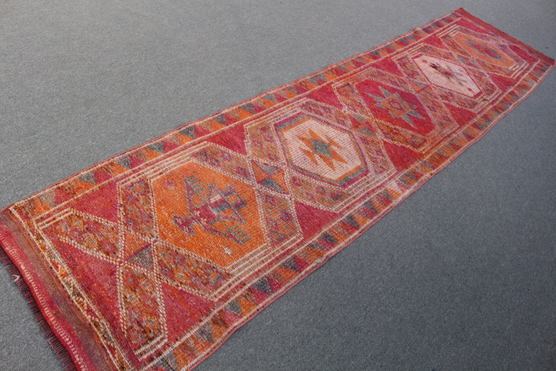 Turkish Rug, Red Kitchen Rugs, Oushak Rug, Vintage Rug, Stair Rug, Rugs for Hallway, Hallway Rug, 2.7x11.5 ft Runner Rug