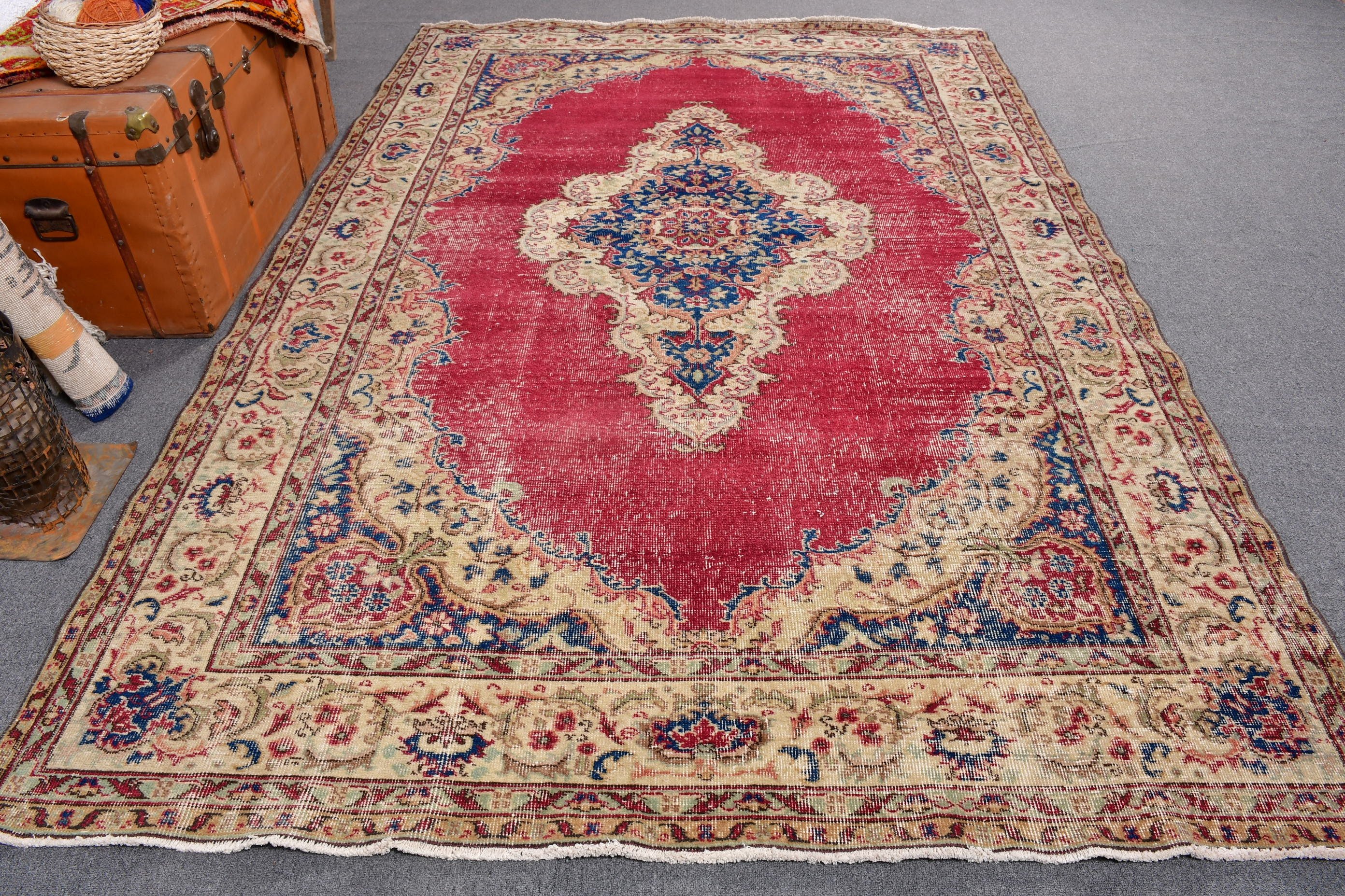 6.4x9.9 ft Büyük Halı, Geometrik Halı, Yatak Odası Halıları, Yemek Odası Halıları, Ev Dekorasyonu Halıları, Vintage Halılar, Kırmızı Yer Halıları, Lüks Halılar, Türk Halıları