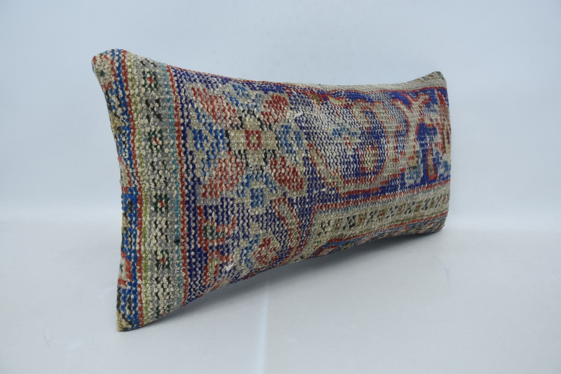 12"x24" Blue Pillow, Turkish Kilim Pillow, Vintage Pillow, Outdoor Patio Pillow Sham, Pillow for Sofa, Custom Pillow Case