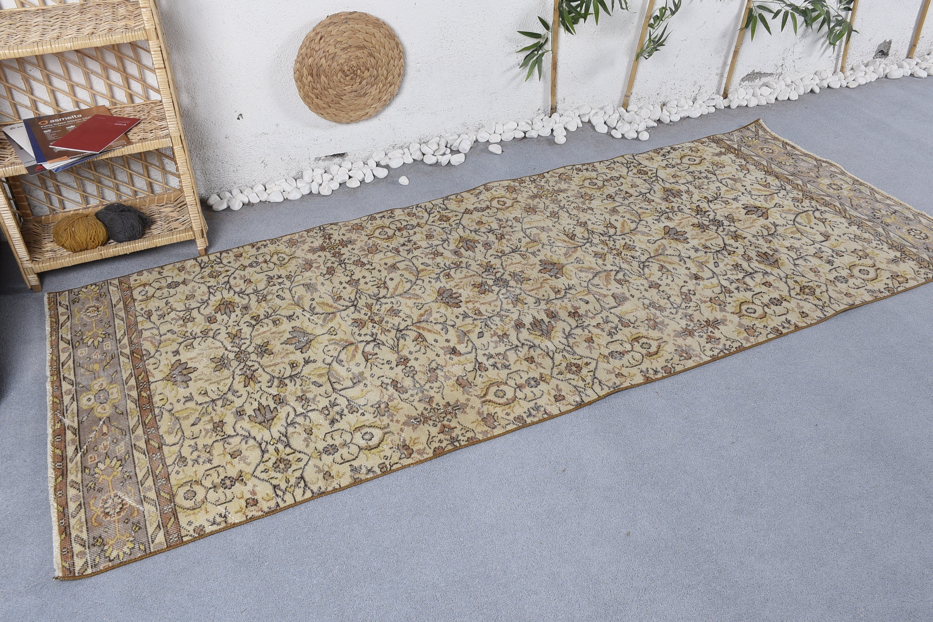 Rugs for Indoor, Nursery Rug, Turkish Rugs, Beige Wool Rug, Vintage Rugs, Bedroom Rug, 3.4x8.3 ft Area Rug, Anatolian Rug, Oushak Rug