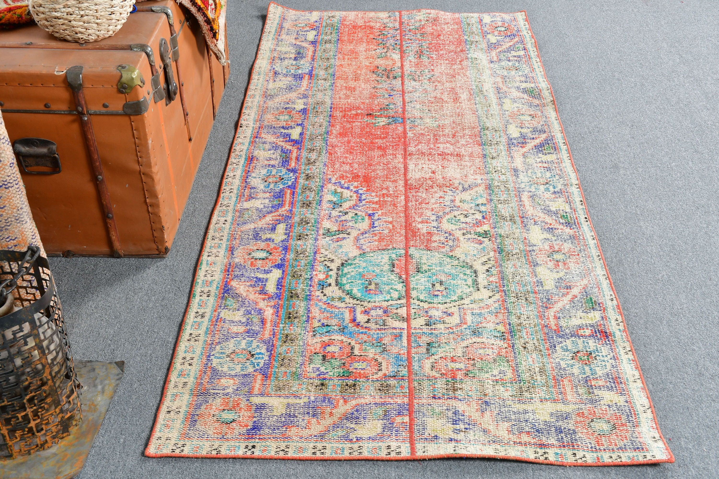 Cool Halı, 3.2x6.9 ft Accent Halı, Vintage Halılar, Türk Halısı, Kırmızı Ev Dekorasyonu Halısı, Yatak Odası Halıları, Yatak Odası Halıları, Oryantal Halı, Çocuk Odası Halısı